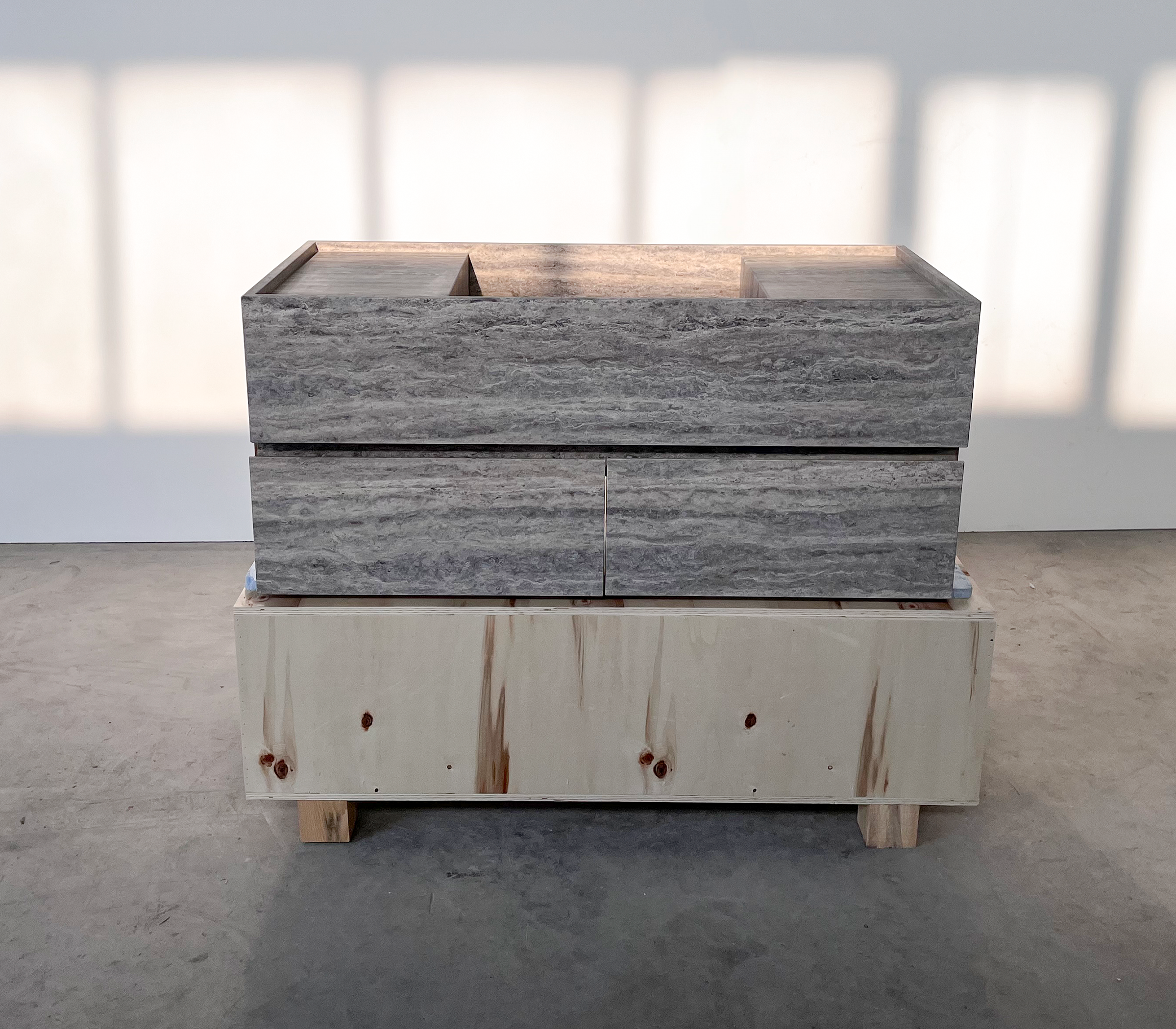 HANDCRAFTED CUSTOM SILVER TRAVERTINE SINK (TR-200)