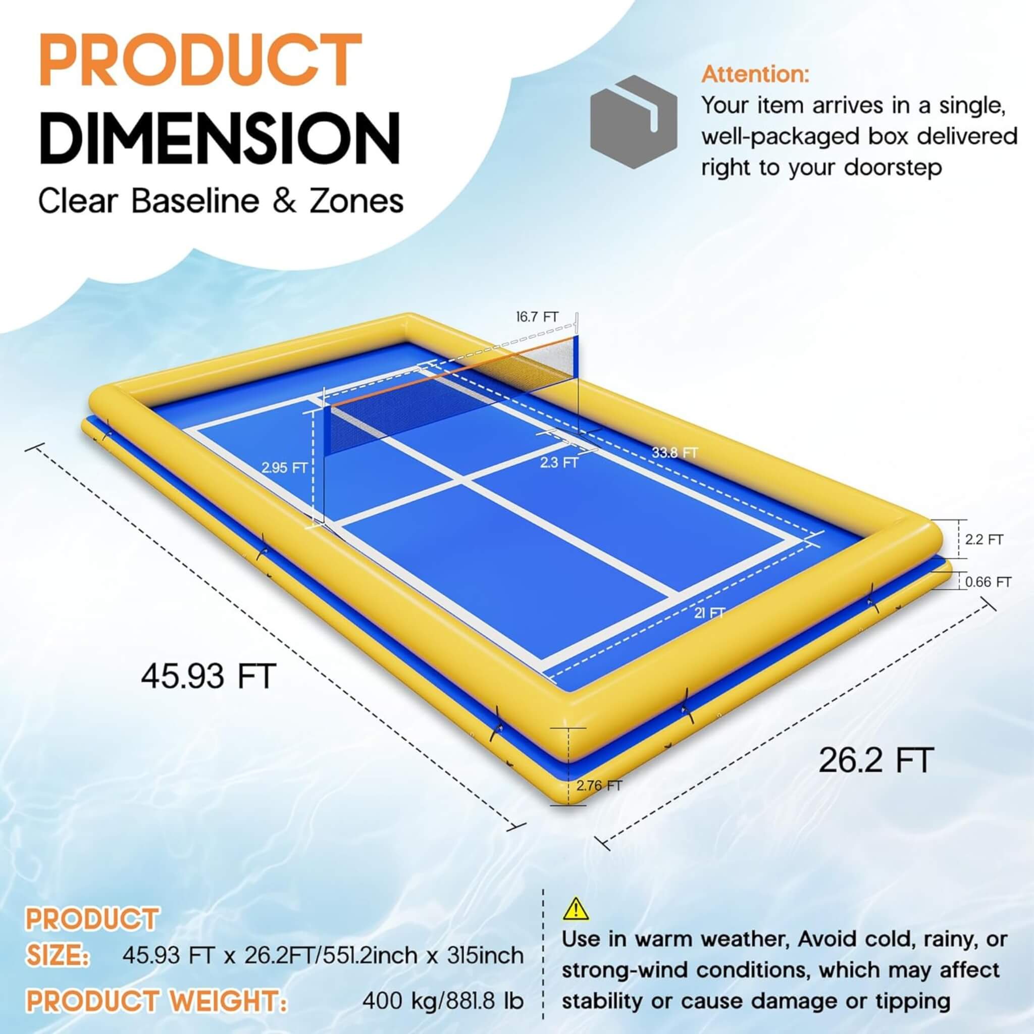 Inflatable Commercial Floating Pickleball And Volleyball Court With Net [26X46FT]