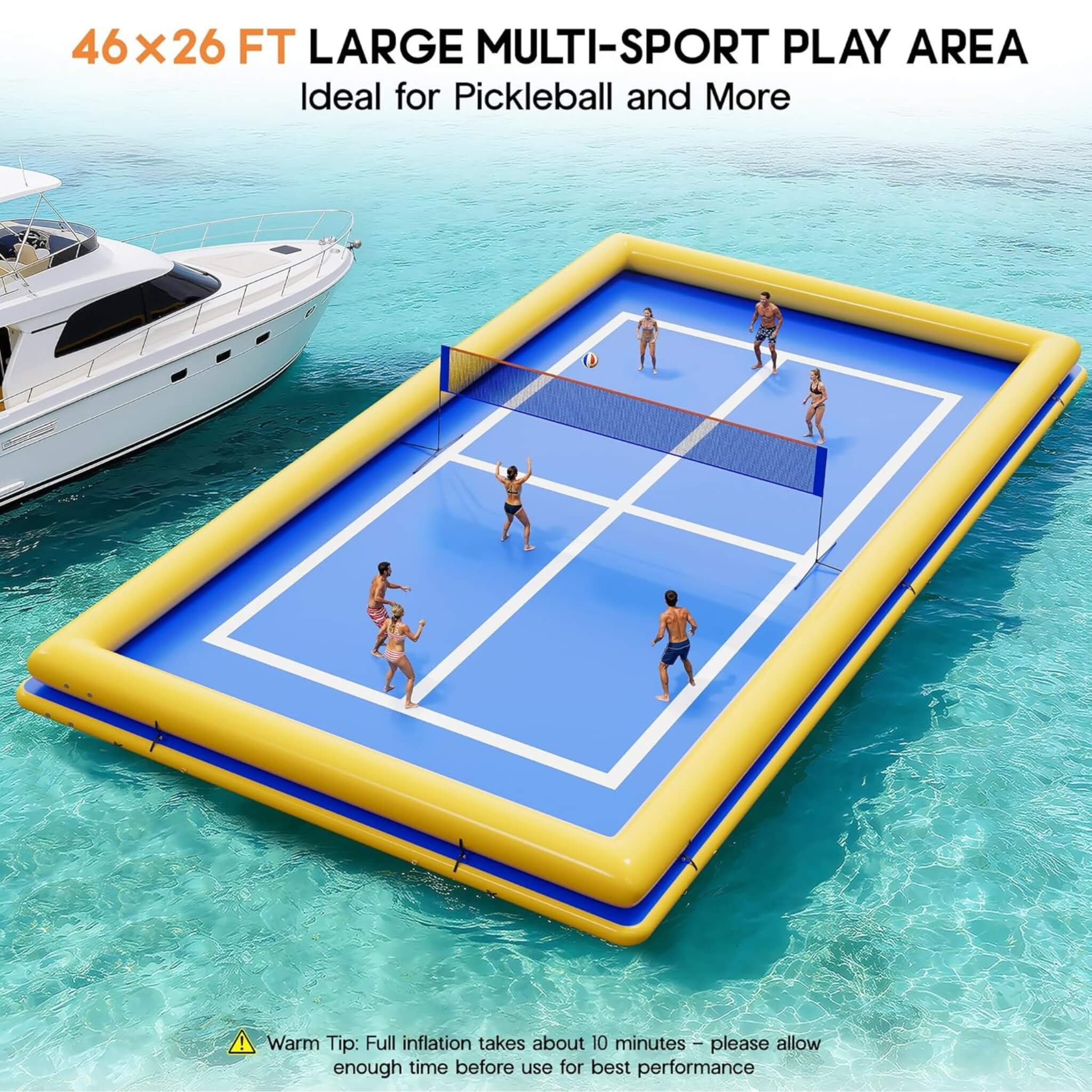 Inflatable Commercial Floating Pickleball And Volleyball Court With Net [26X46FT]