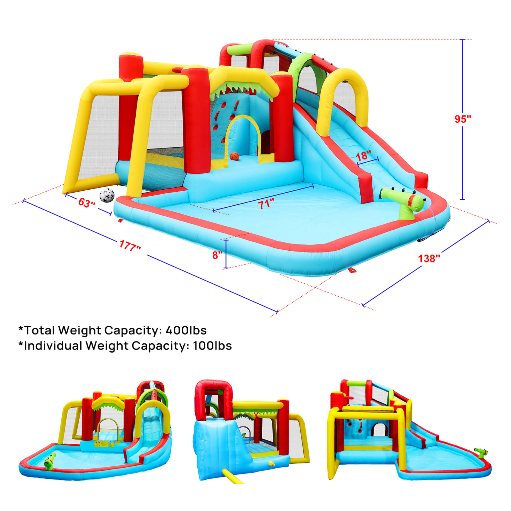 Large 7-In-1 Inflatable Water Slide Bouncer Pool With Climbing Wall