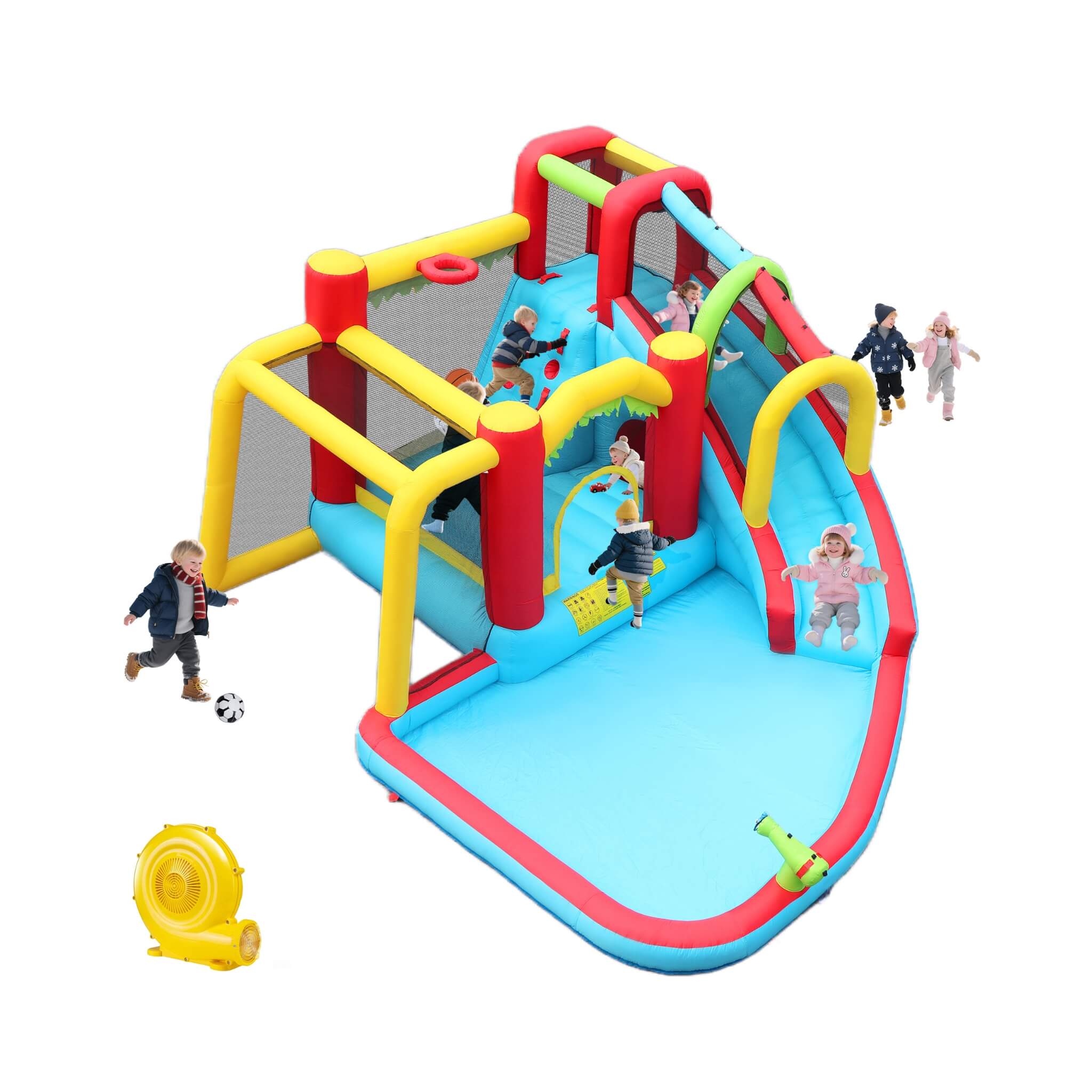 Large 7-In-1 Inflatable Water Slide Bouncer Pool With Climbing Wall