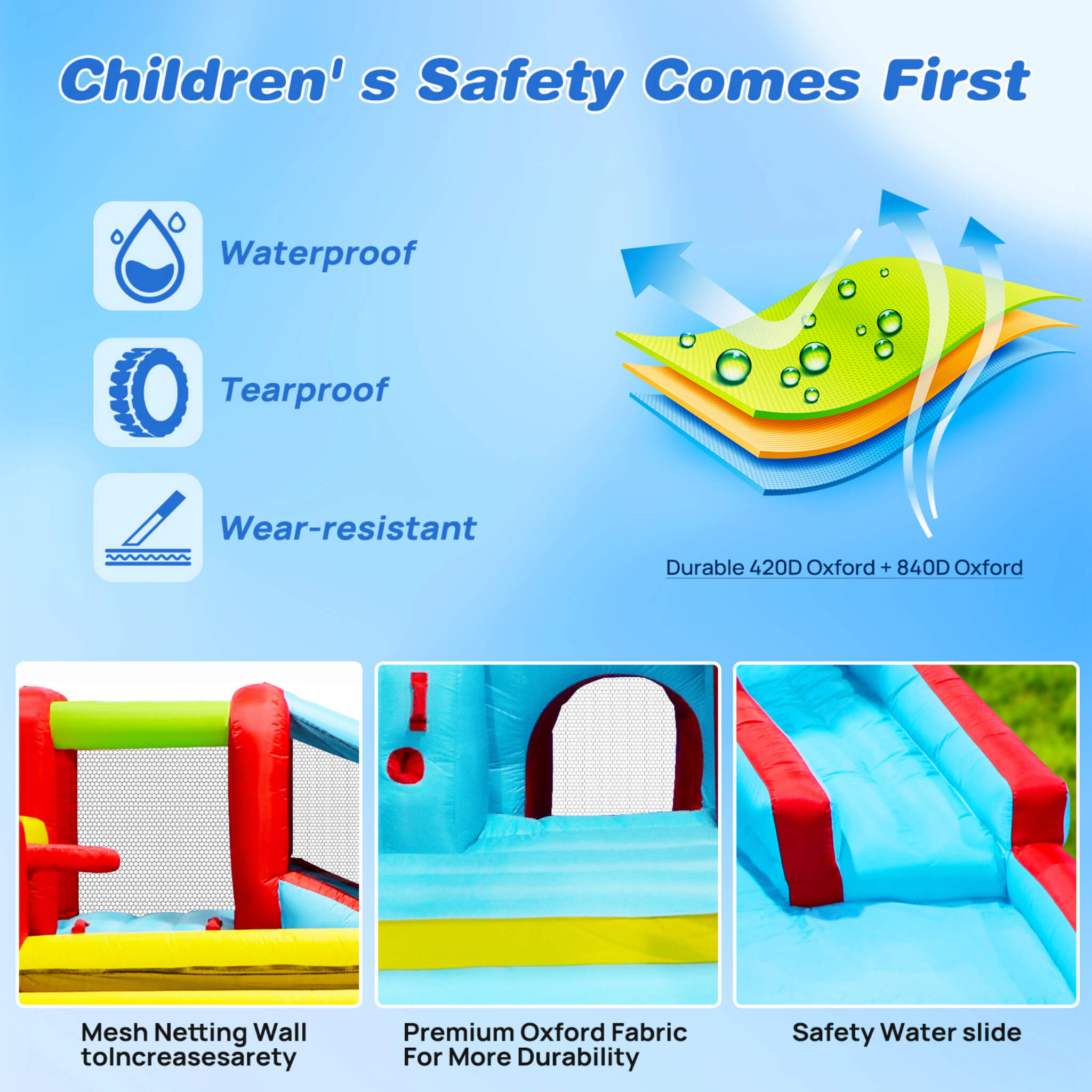 Large 7-In-1 Inflatable Water Slide Bouncer Pool With Climbing Wall