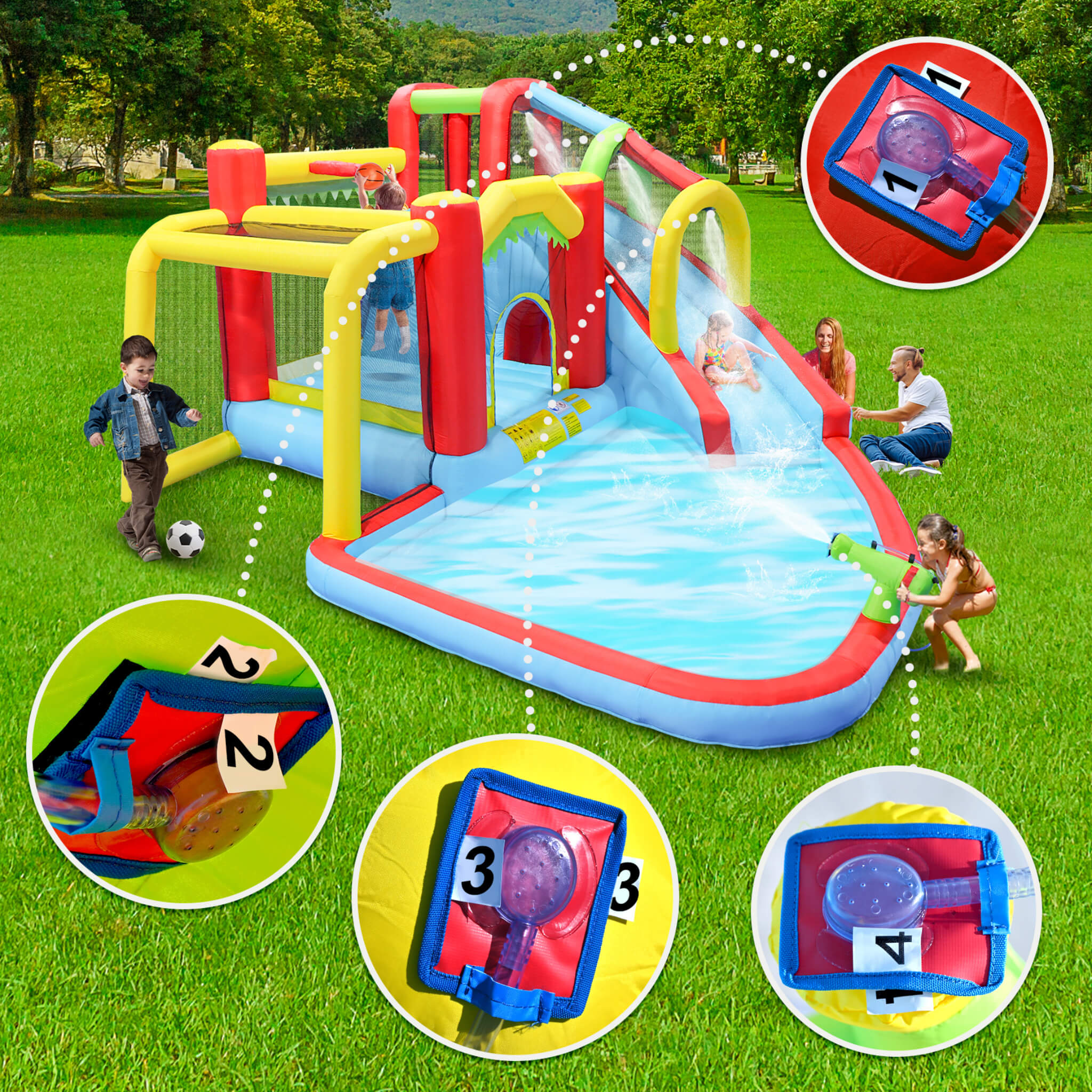 Large 7-In-1 Inflatable Water Slide Bouncer Pool With Climbing Wall