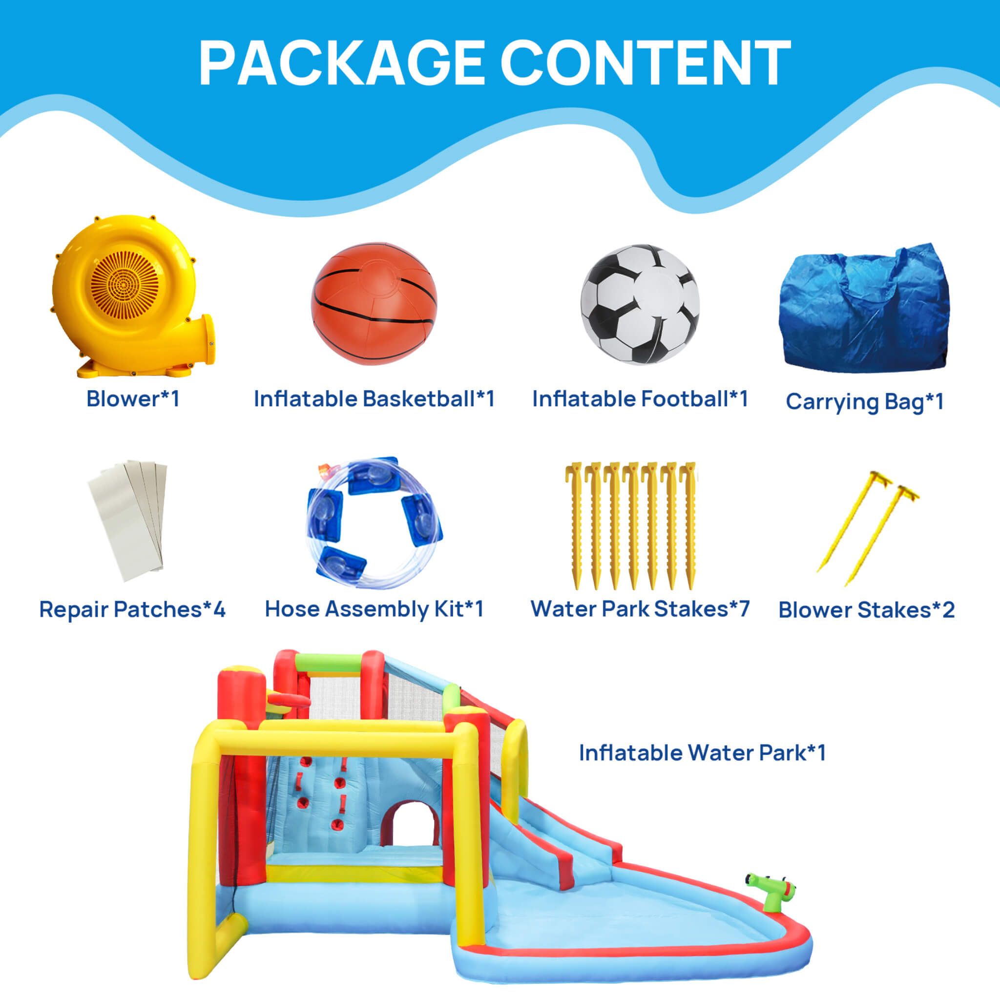 Large 7-In-1 Inflatable Water Slide Bouncer Pool With Climbing Wall