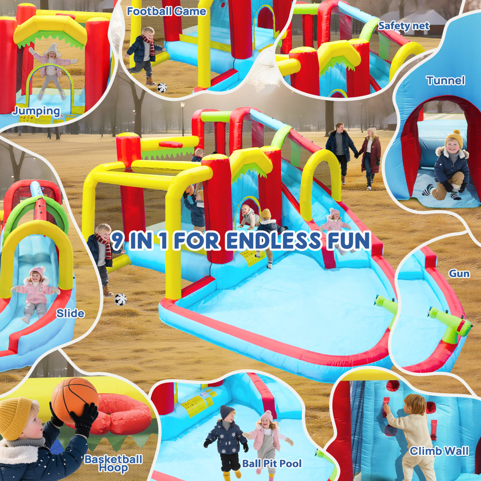 Large 7-In-1 Inflatable Water Slide Bouncer Pool With Climbing Wall