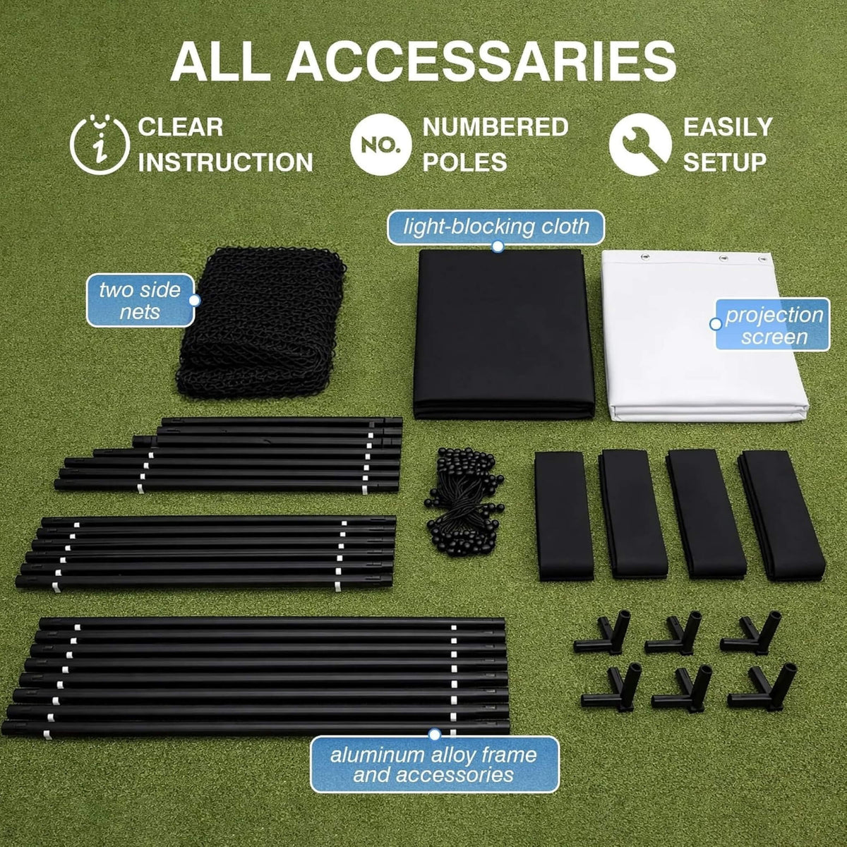Large Premium Indoor Golf Simulator Enclosure Net With Frame And HD Screen Kit