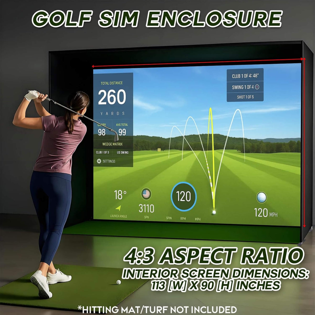 Large Premium Indoor Golf Simulator Enclosure Net With Frame And HD Screen Kit