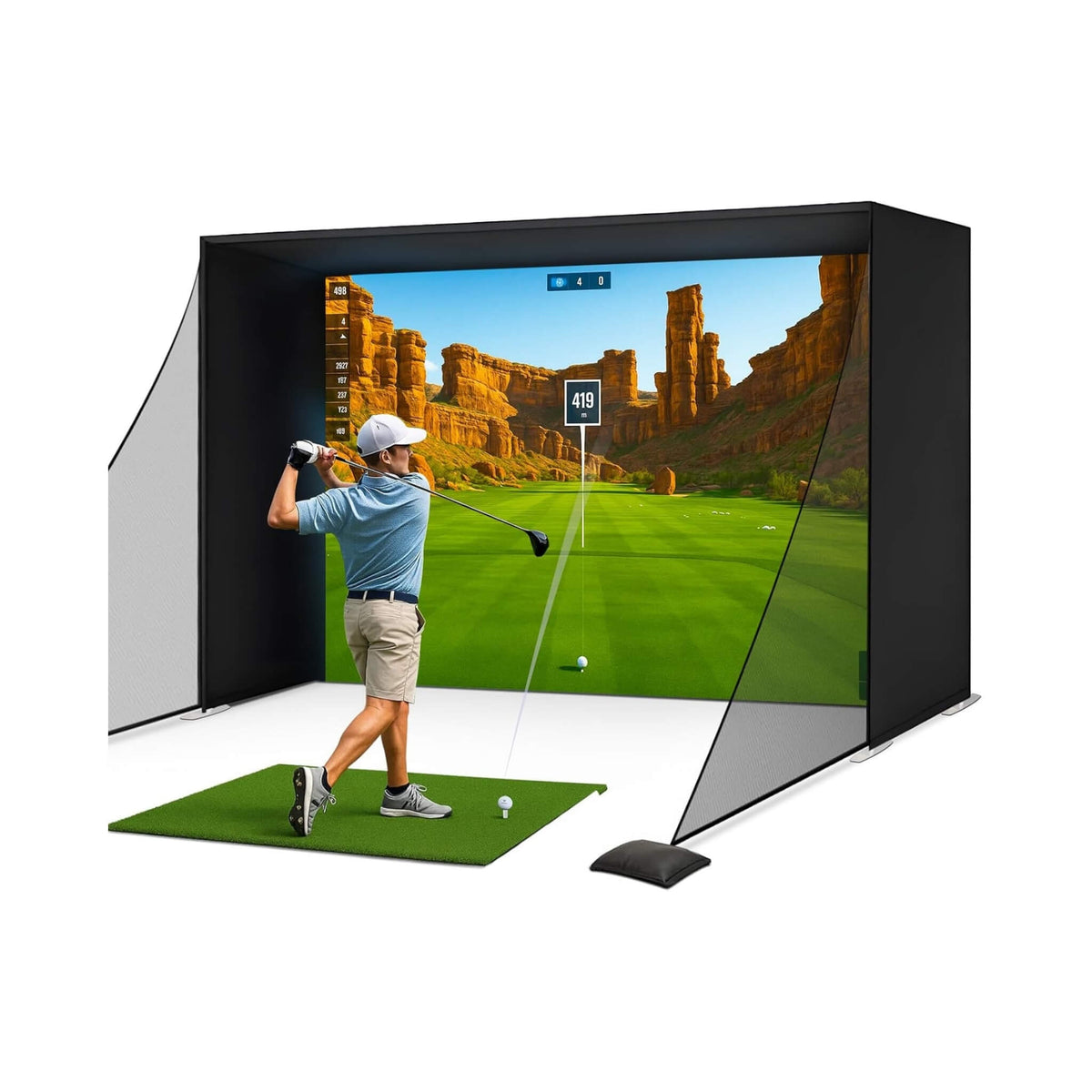 Large Premium Indoor Golf Simulator Enclosure Net With Frame And HD Screen Kit