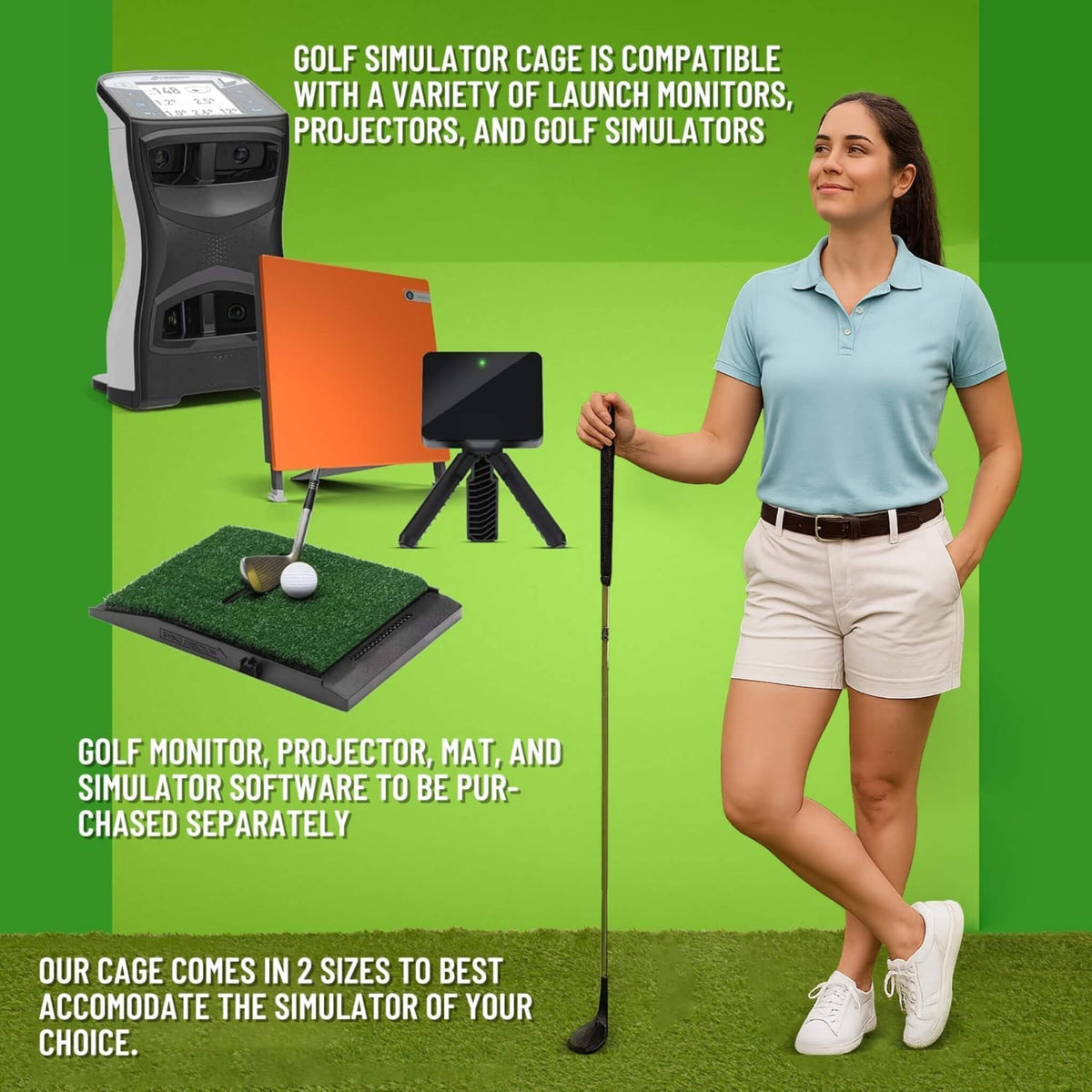 Large Premium Indoor Golf Simulator Enclosure Net With Frame And HD Screen Kit
