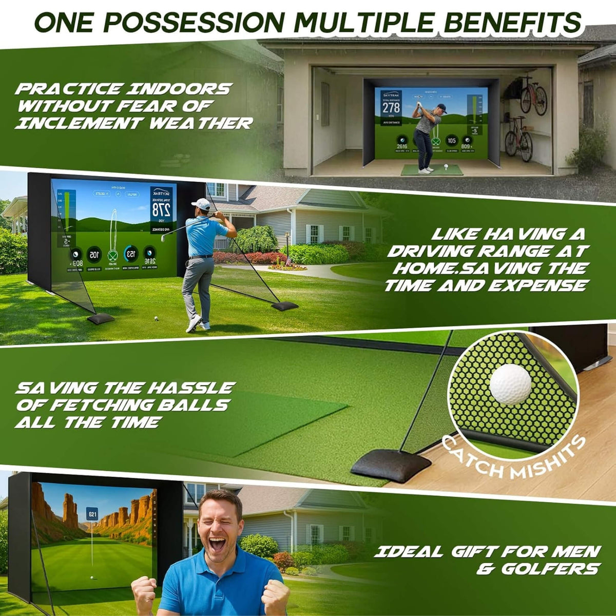 Large Premium Indoor Golf Simulator Enclosure Net With Frame And HD Screen Kit