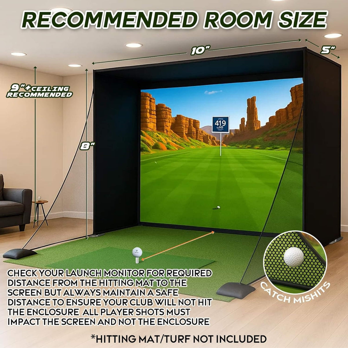 Large Premium Indoor Golf Simulator Enclosure Net With Frame And HD Screen Kit