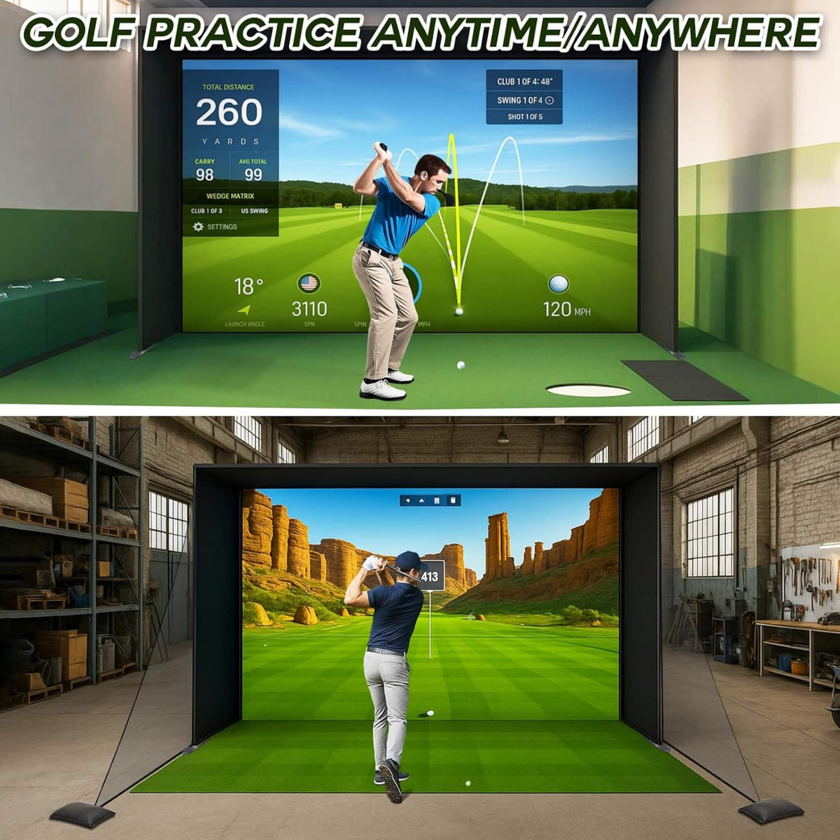 Large Premium Indoor Golf Simulator Enclosure Net With Frame And HD Screen Kit