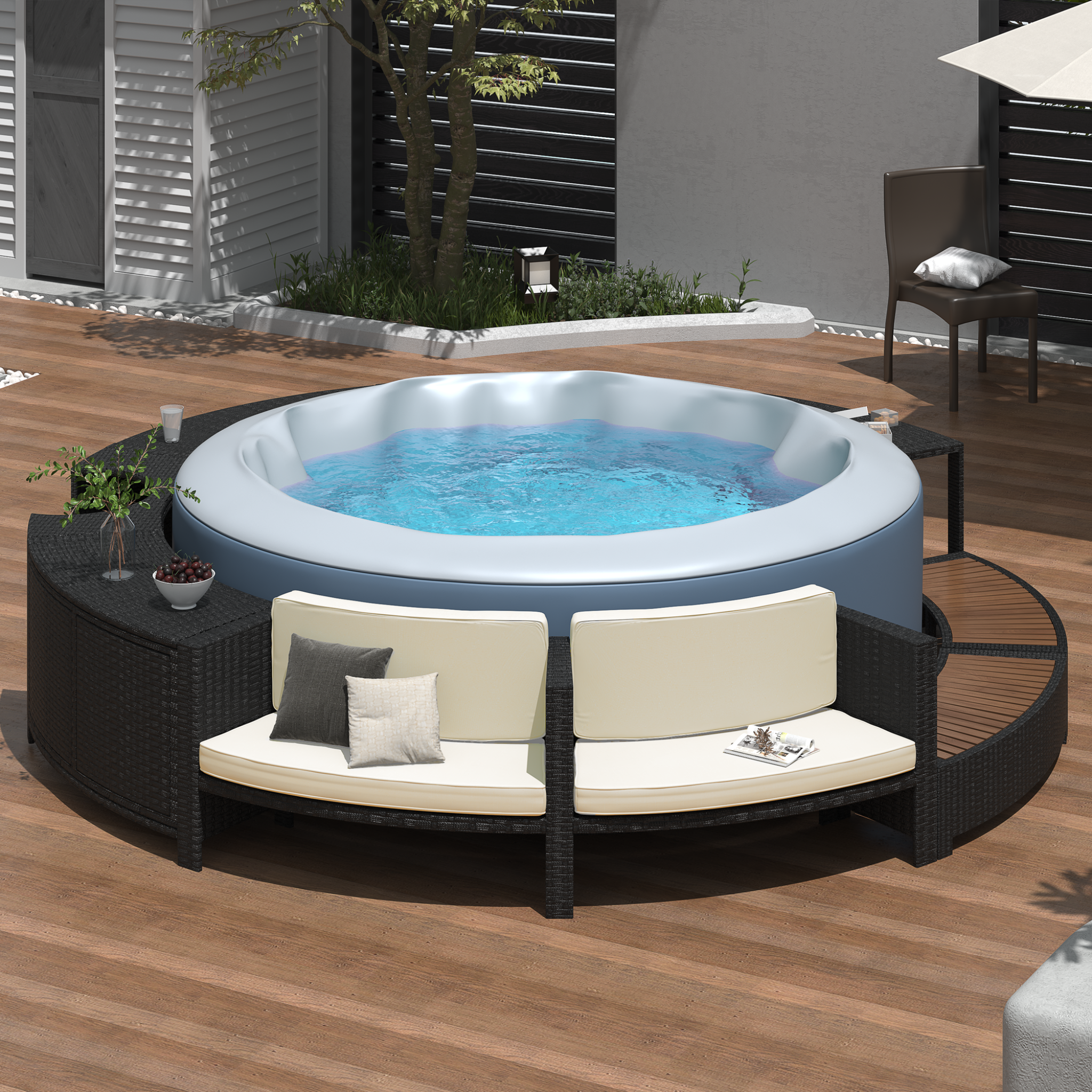 Alora Large Premium Surround Spa Patio Rattan Sofa Set With Storage Compartments And Cushions (SAK75629)