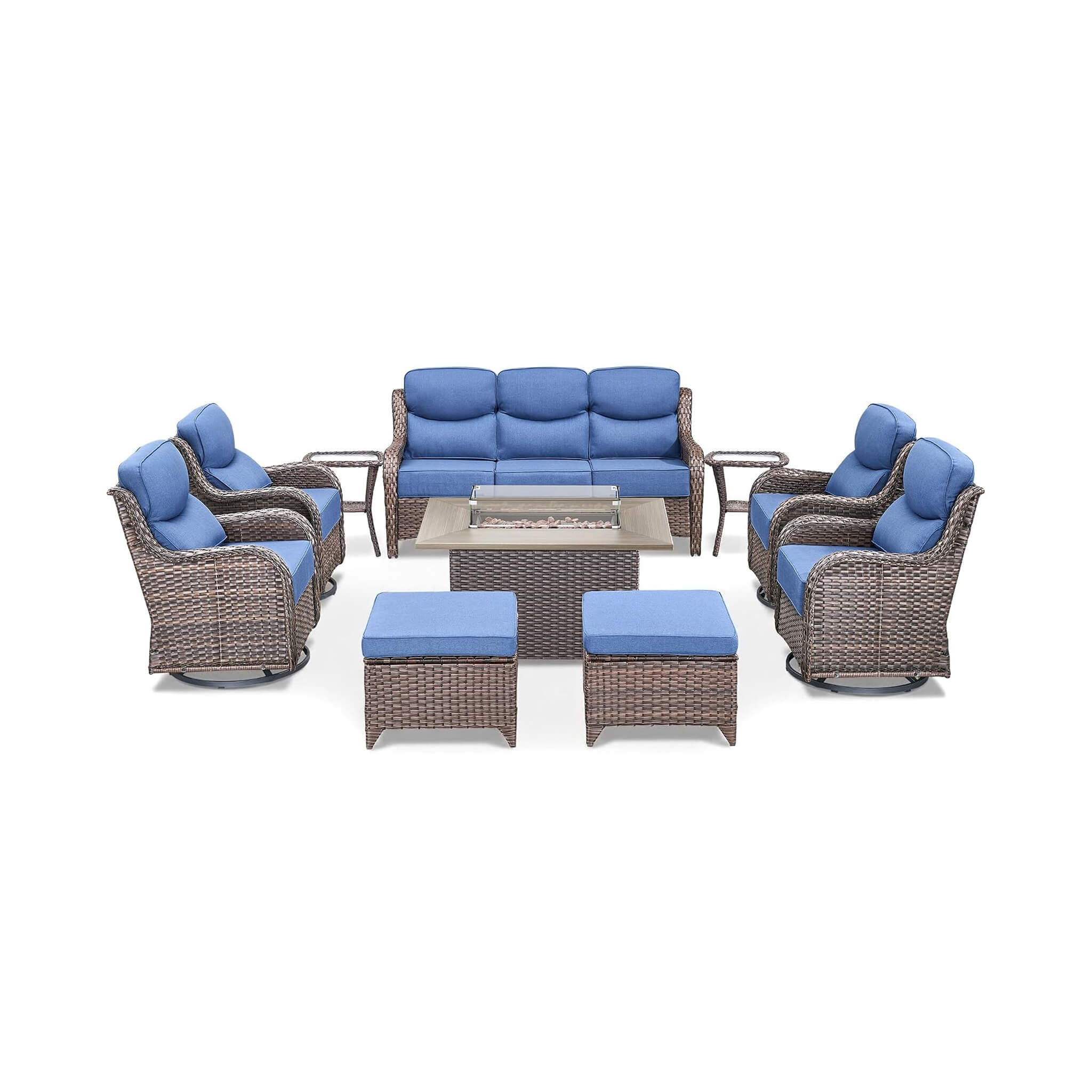Alora Luxury 10-Piece All-Weather Outdoor Patio Furniture Set With Fire Pit Table