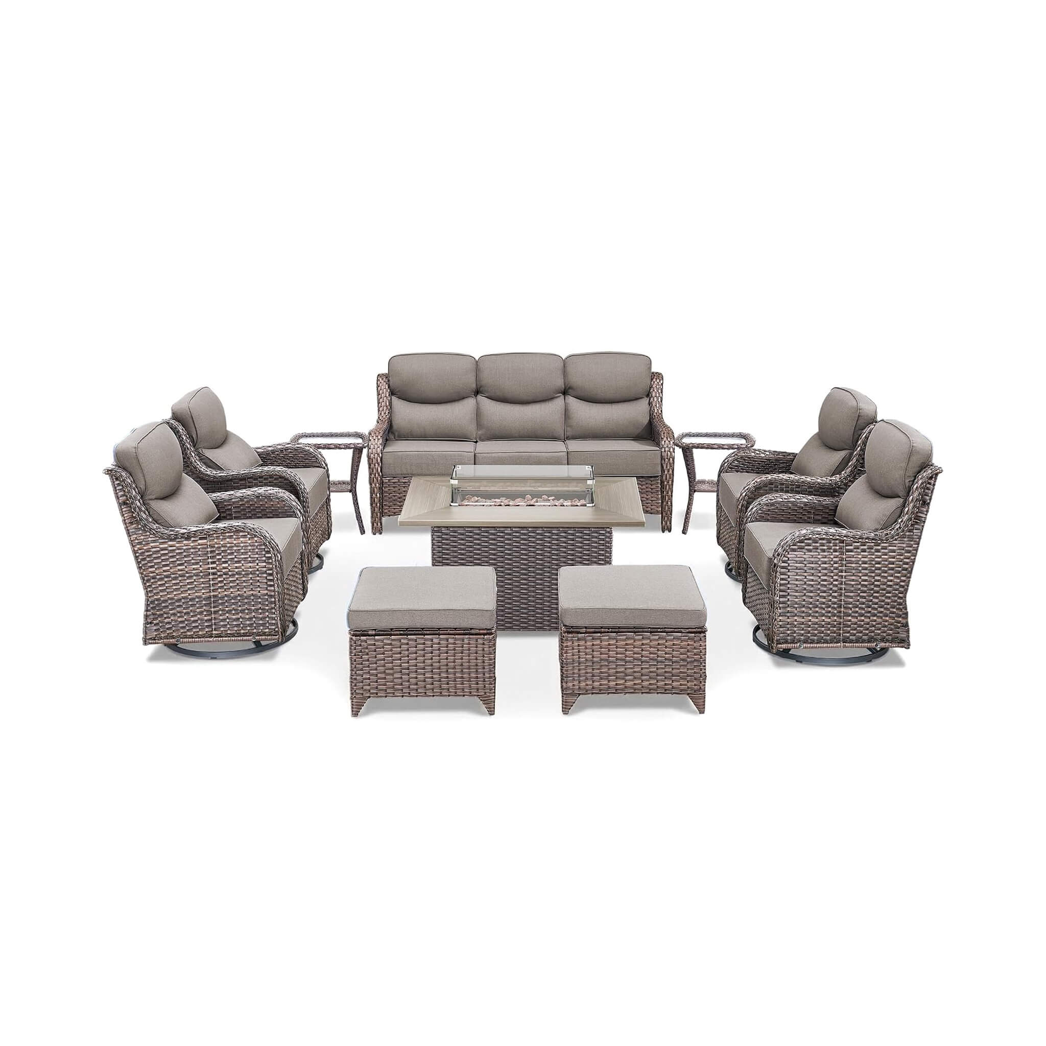 Alora Luxury 10-Piece All-Weather Outdoor Patio Furniture Set With Fire Pit Table
