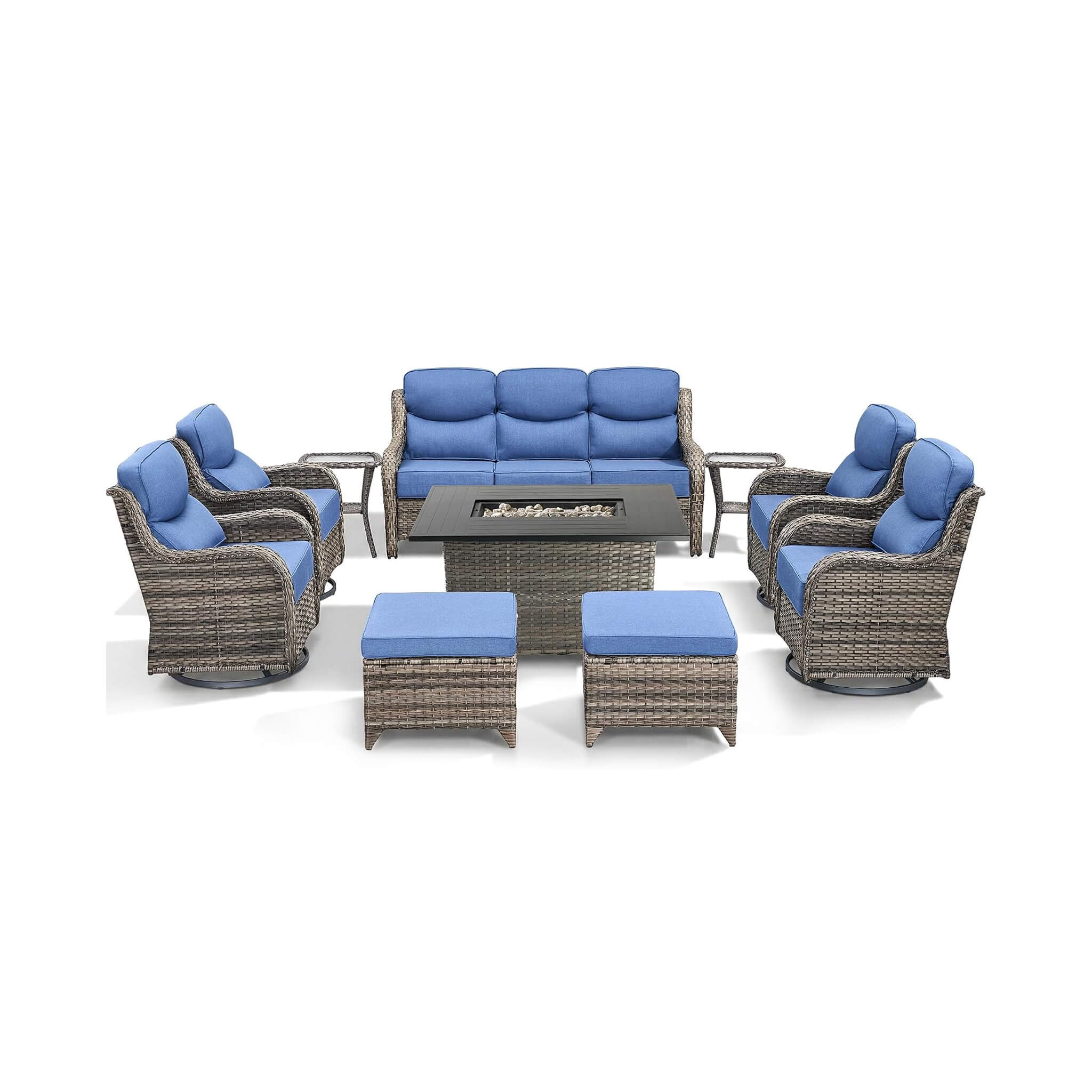 Alora Luxury 10-Piece All-Weather Outdoor Patio Furniture Set With Fire Pit Table