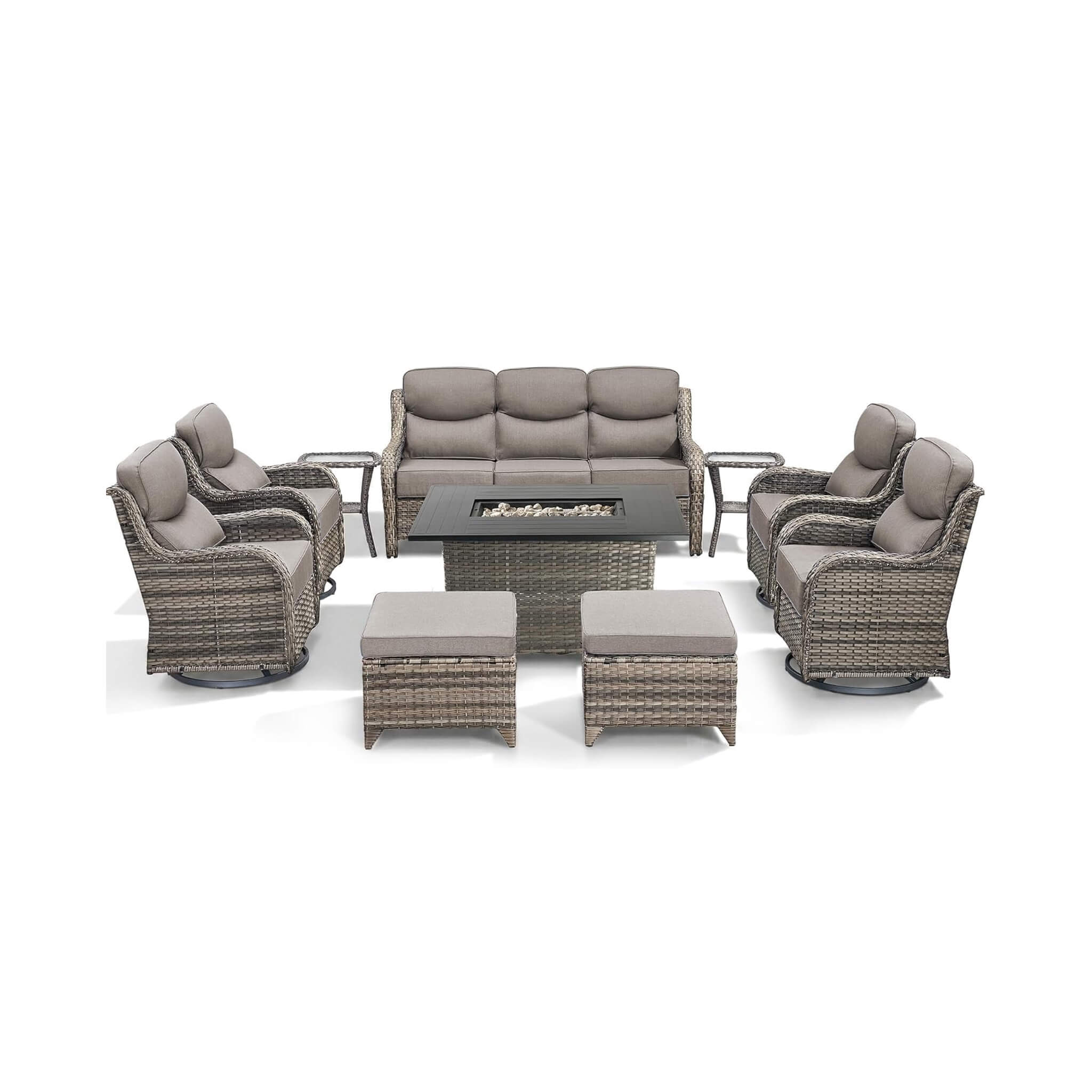 Alora Luxury 10-Piece All-Weather Outdoor Patio Furniture Set With Fire Pit Table