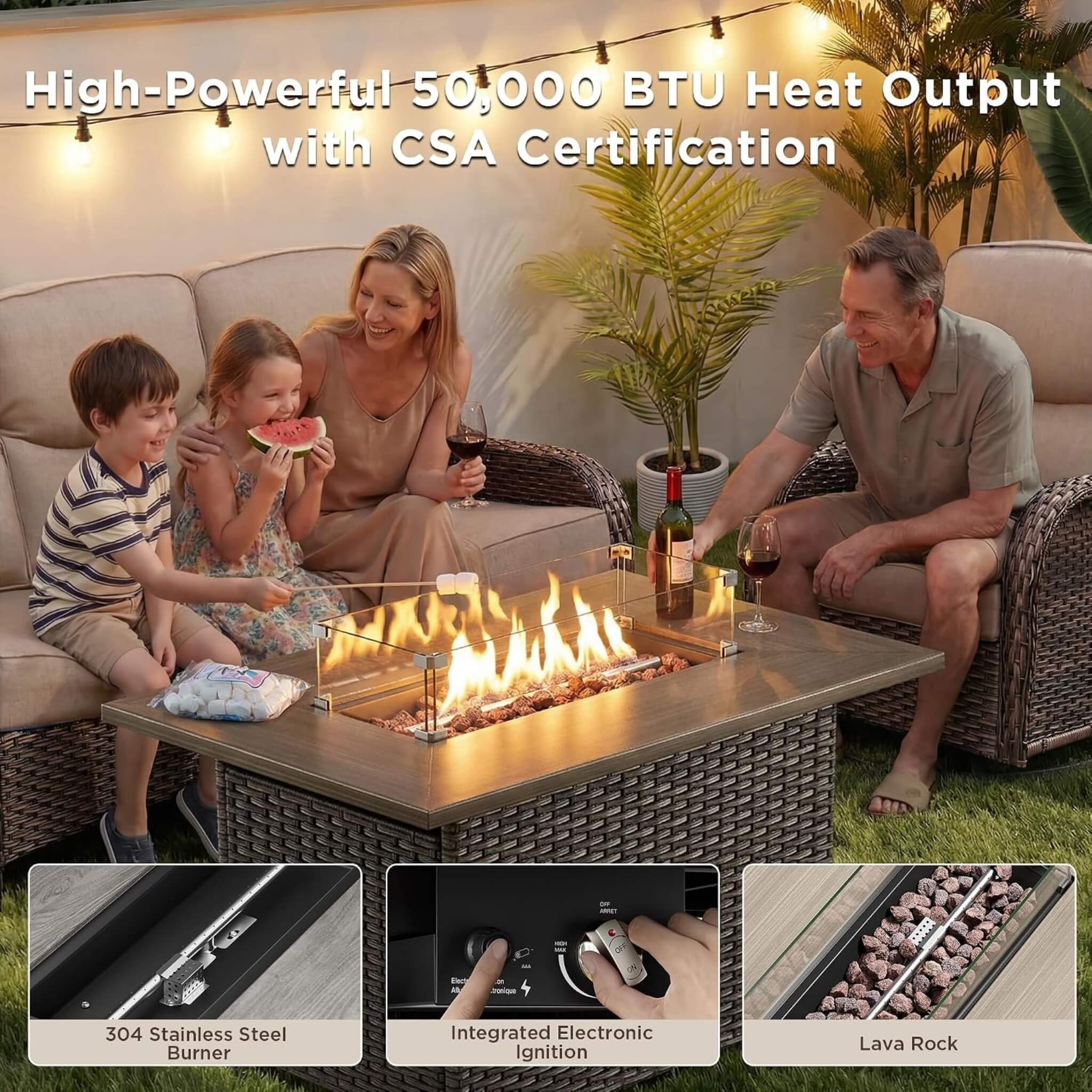 Alora Luxury 10-Piece All-Weather Outdoor Patio Furniture Set With Fire Pit Table