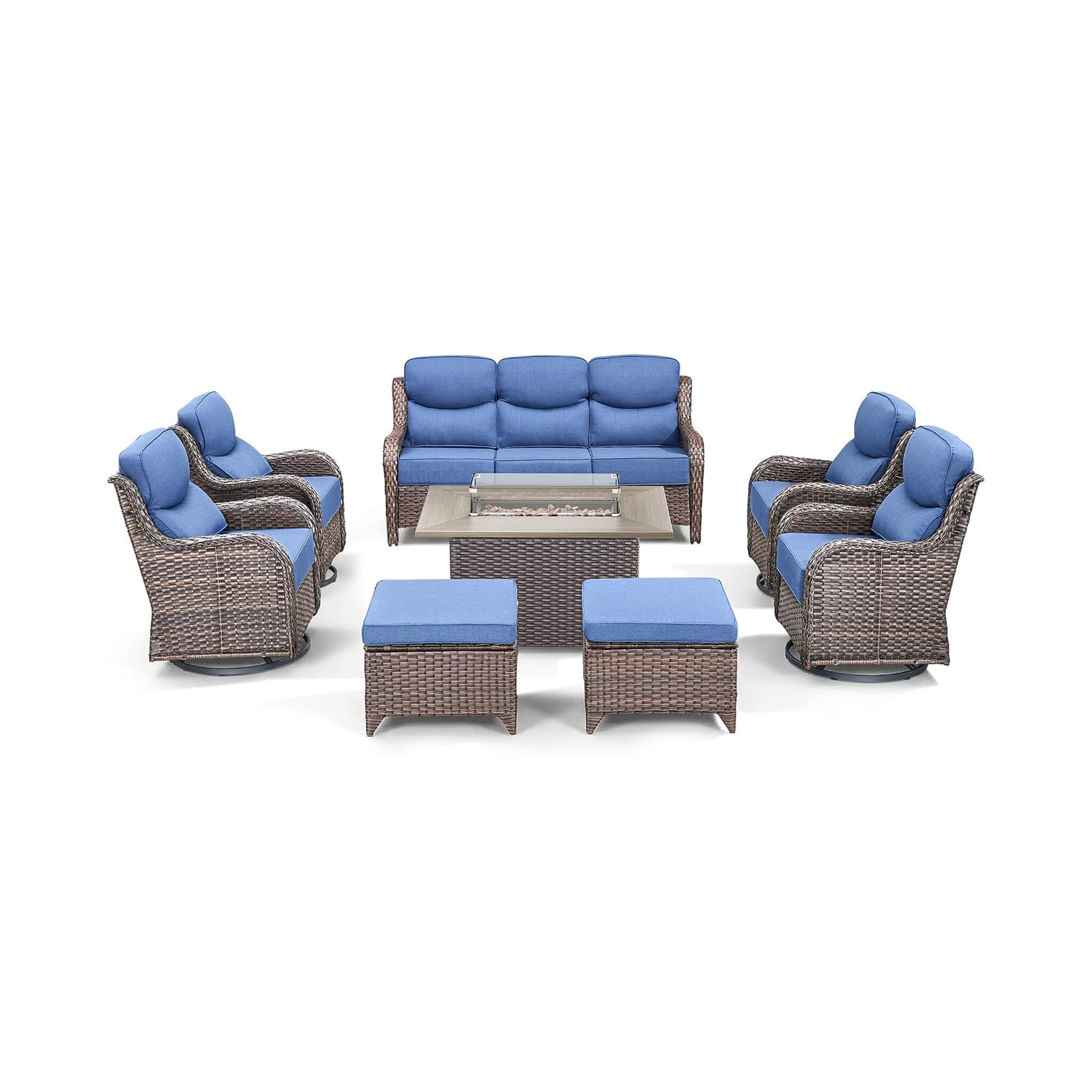 Luxury 8-Piece All-Weather Patio Furniture Set With Fire Pit Table