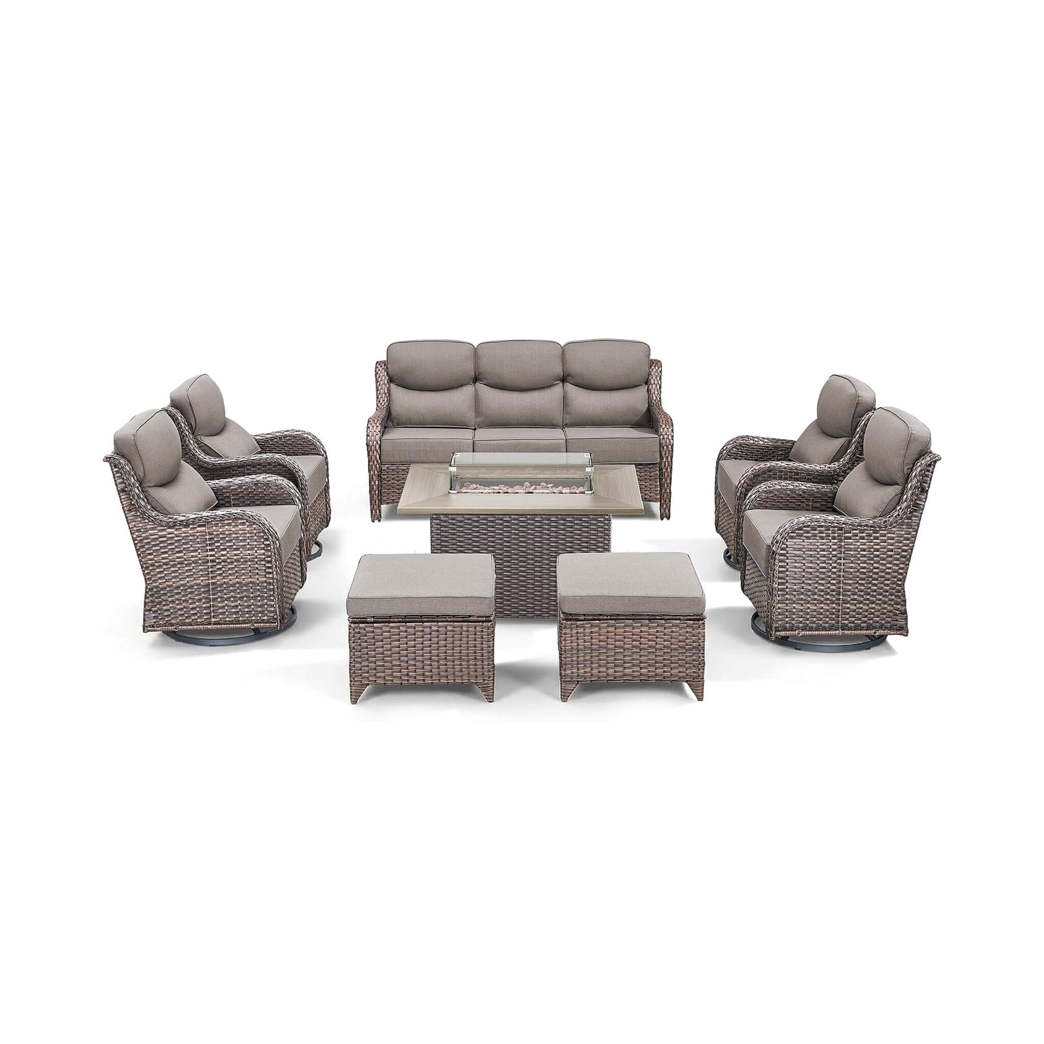 Luxury 8-Piece All-Weather Patio Furniture Set With Fire Pit Table