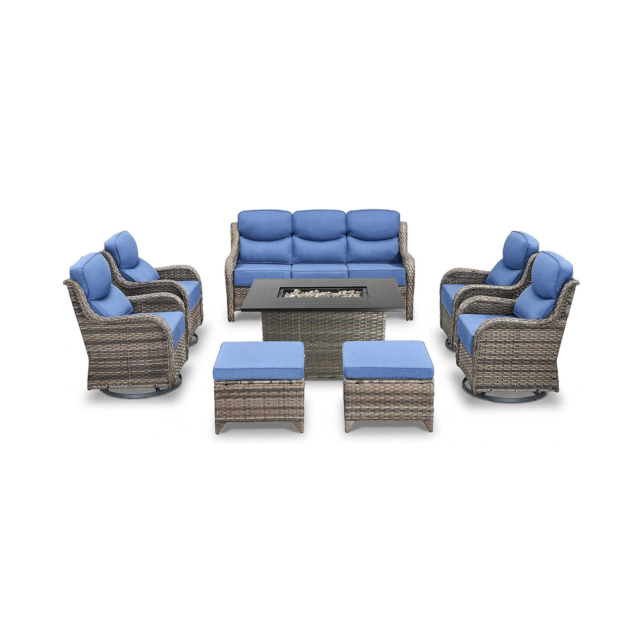 Luxury 8-Piece All-Weather Patio Furniture Set With Fire Pit Table