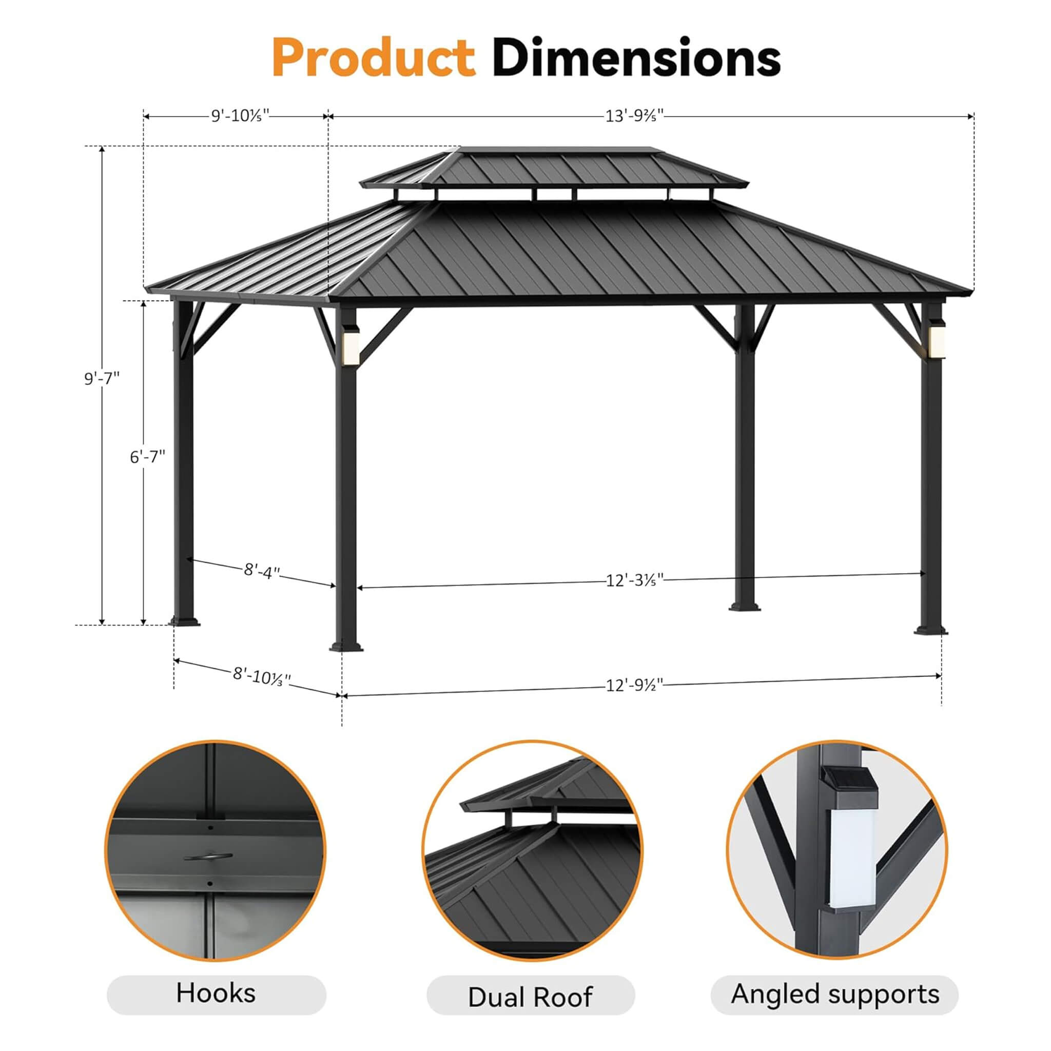 Alora Luxury Double Roof Hardtop Aluminum Gazebo With Decor Hooks, Mosquito Nettings, And LED Lights (SAK91824)