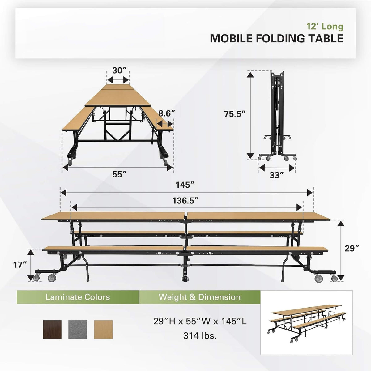Mobile School Cafeteria Table With Benches And Lift Assist System