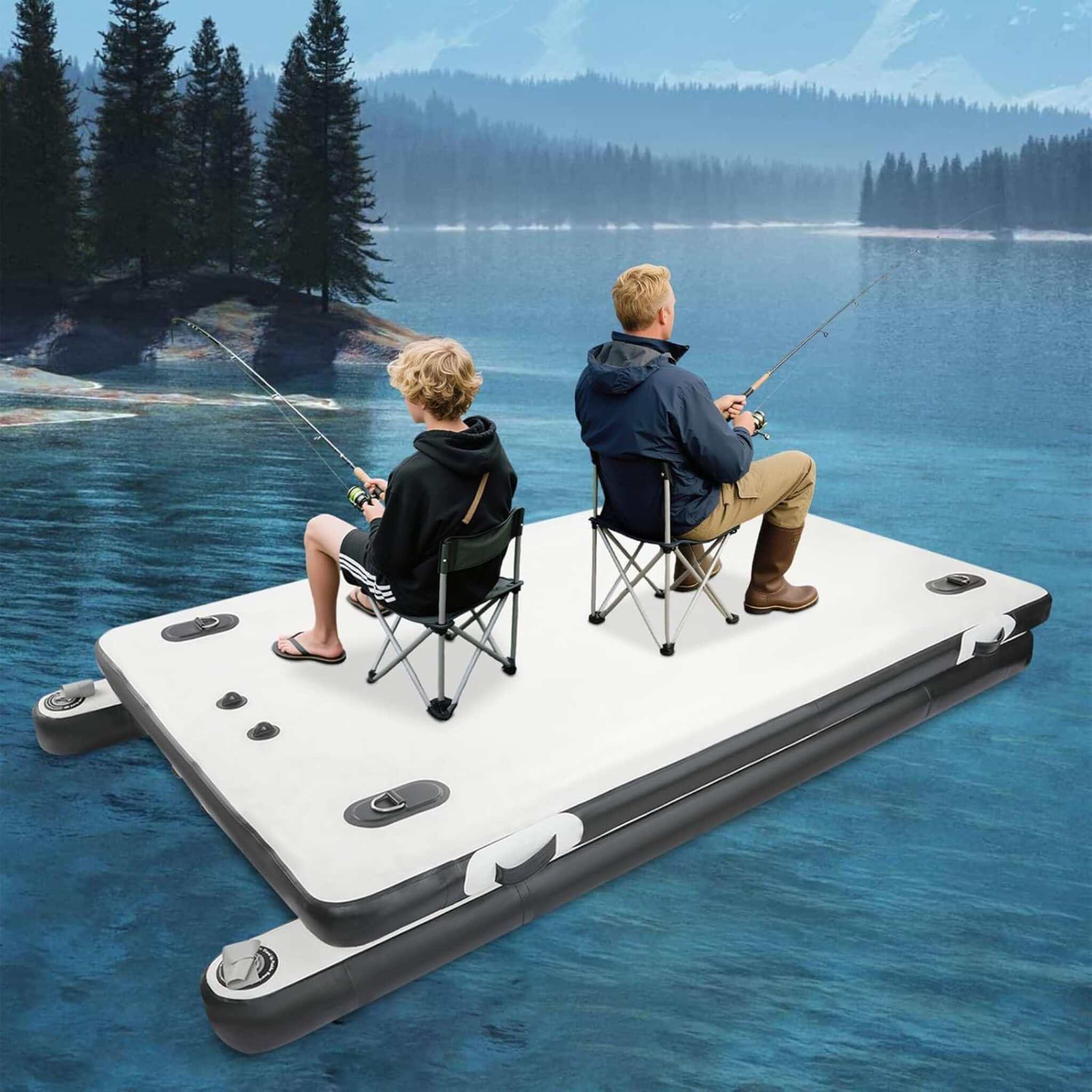 Multi-Person Inflatable Floating Dock With Pump And D-Rings