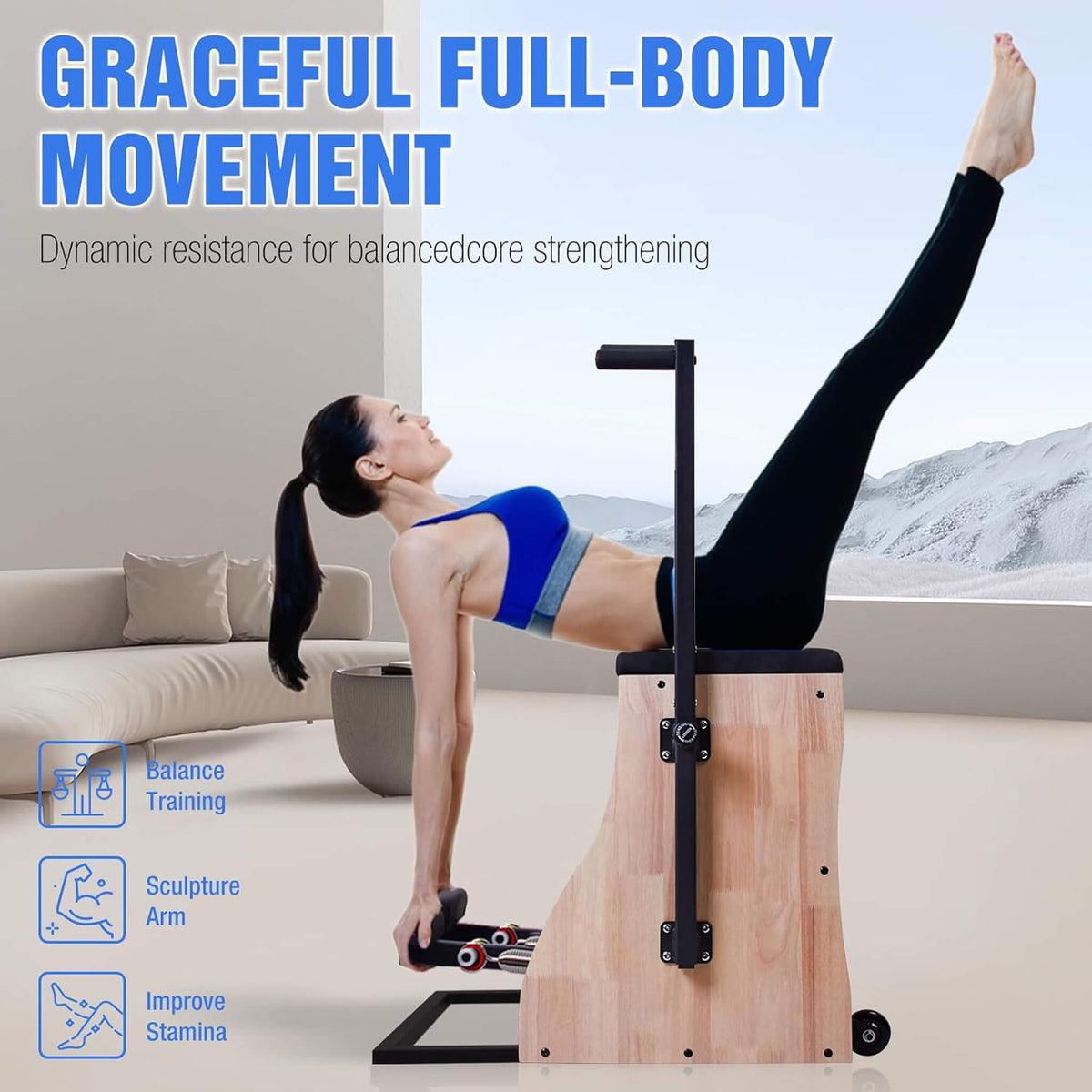 Multifunctional Solid Wood Pilates Reformer Chair With Adjustable Springs And Split Pedals