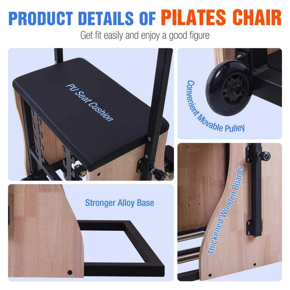 Multifunctional Solid Wood Pilates Reformer Chair With Adjustable Springs And Split Pedals