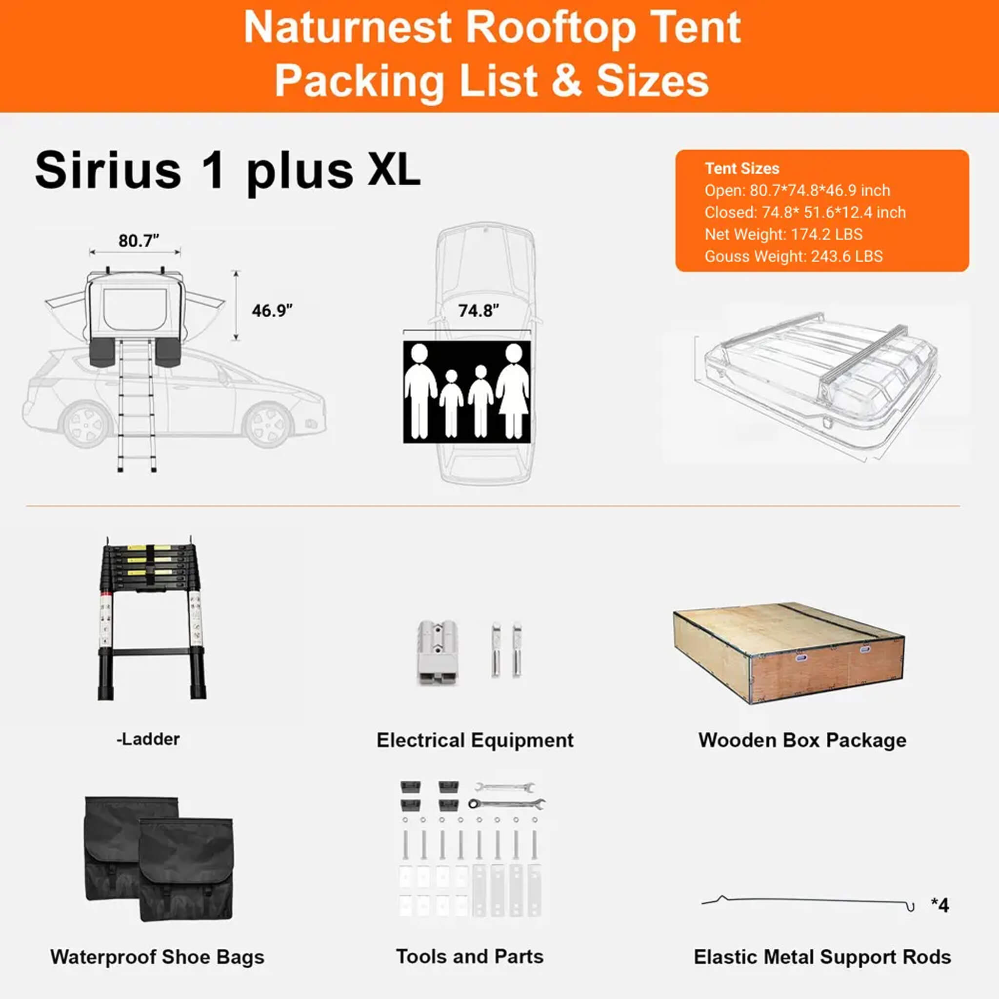 Naturnest Sirius 1 Plus XL Premium Hard Shell Rooftop Tent