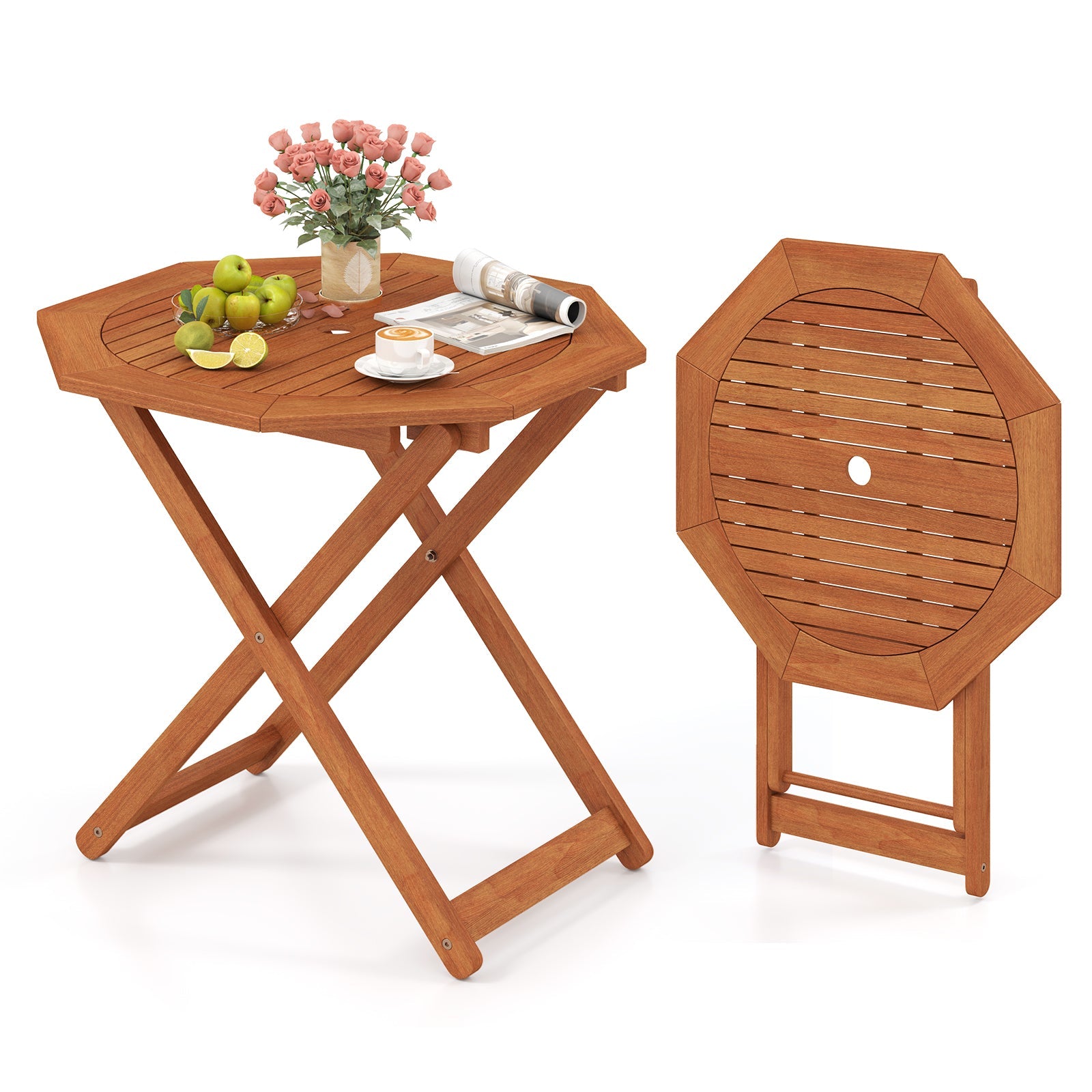 Octagon Folding Patio Table with 2 Inches Umbrella Hole