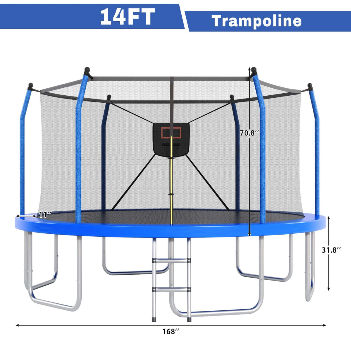 Outdoor Trampoline With LED Lights And Basketball Hoop