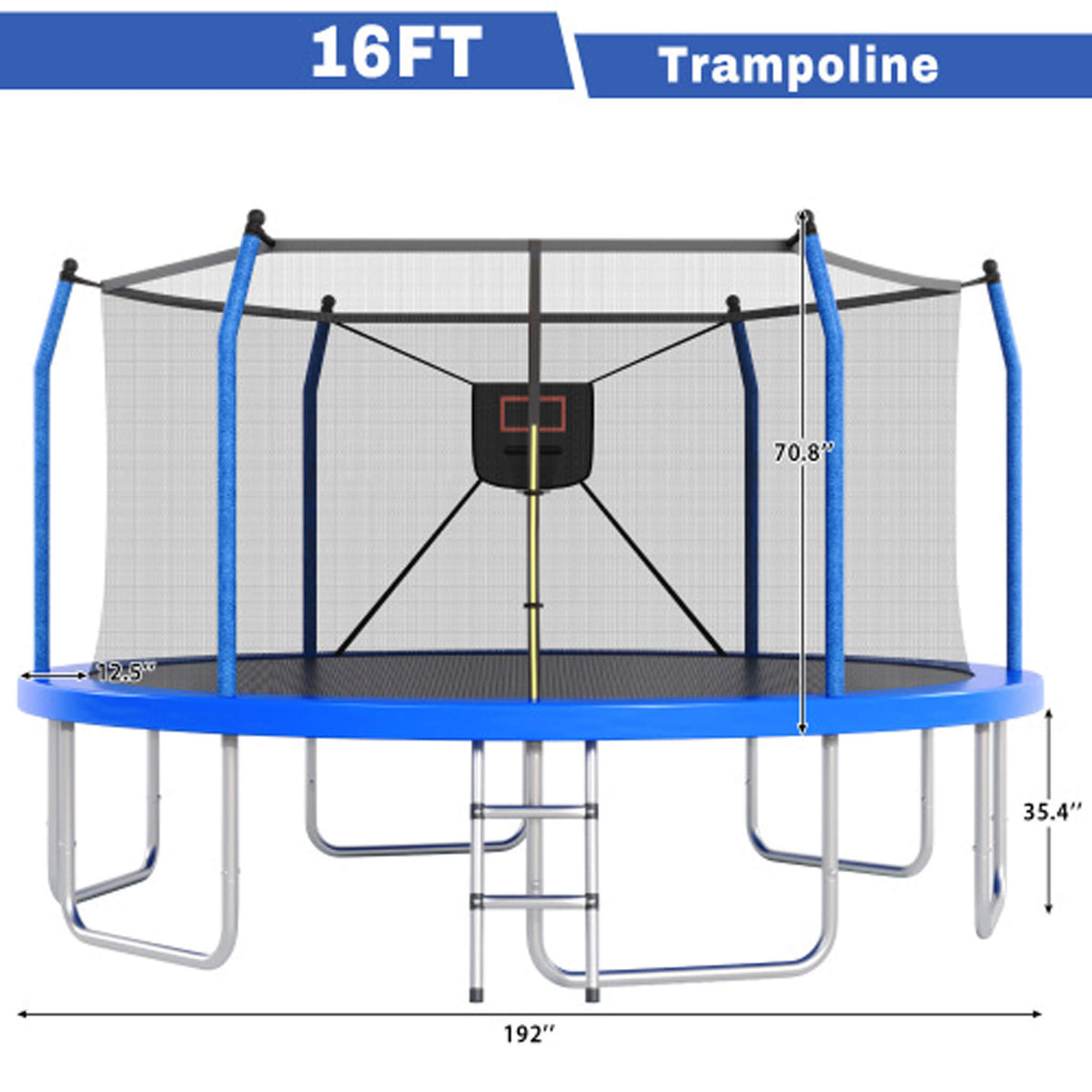 Outdoor Trampoline With LED Lights And Basketball Hoop