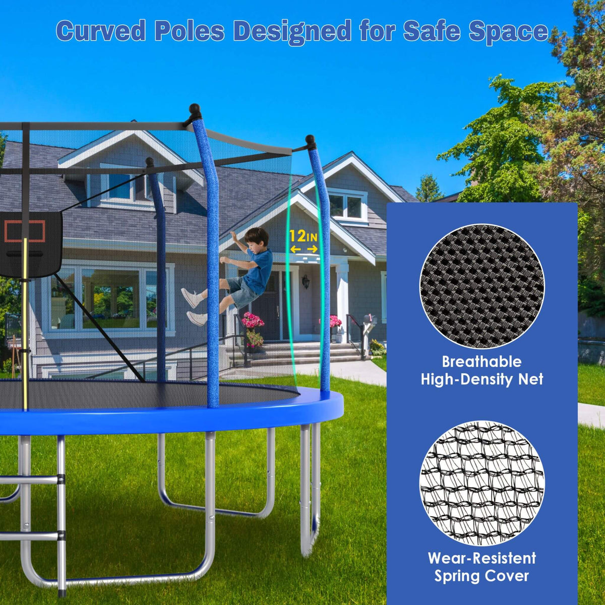 Outdoor Trampoline With LED Lights And Basketball Hoop