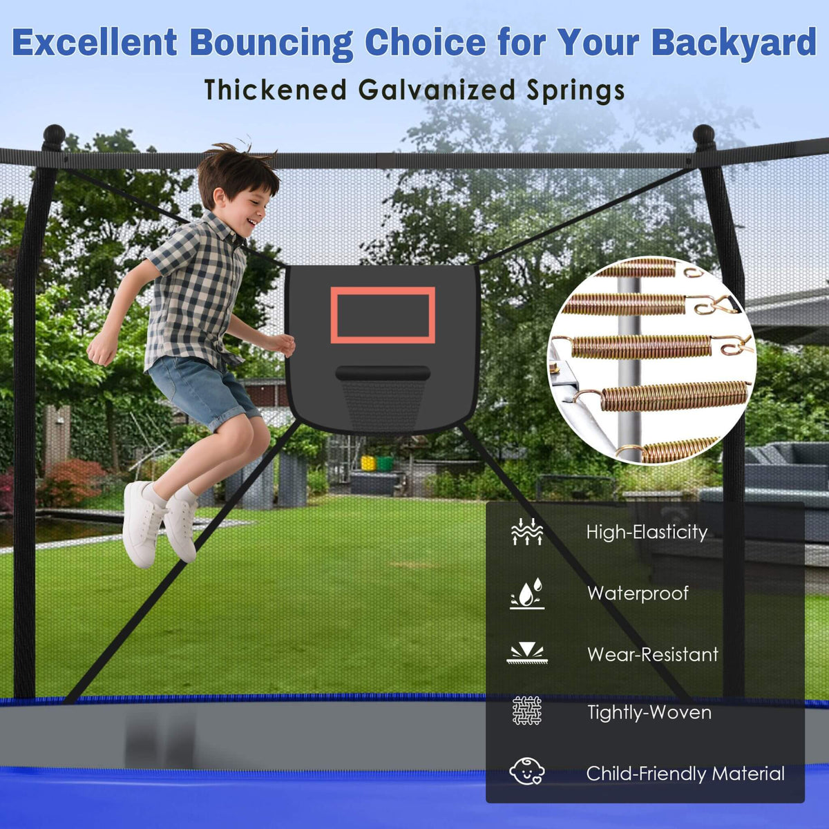 Outdoor Trampoline With LED Lights And Basketball Hoop