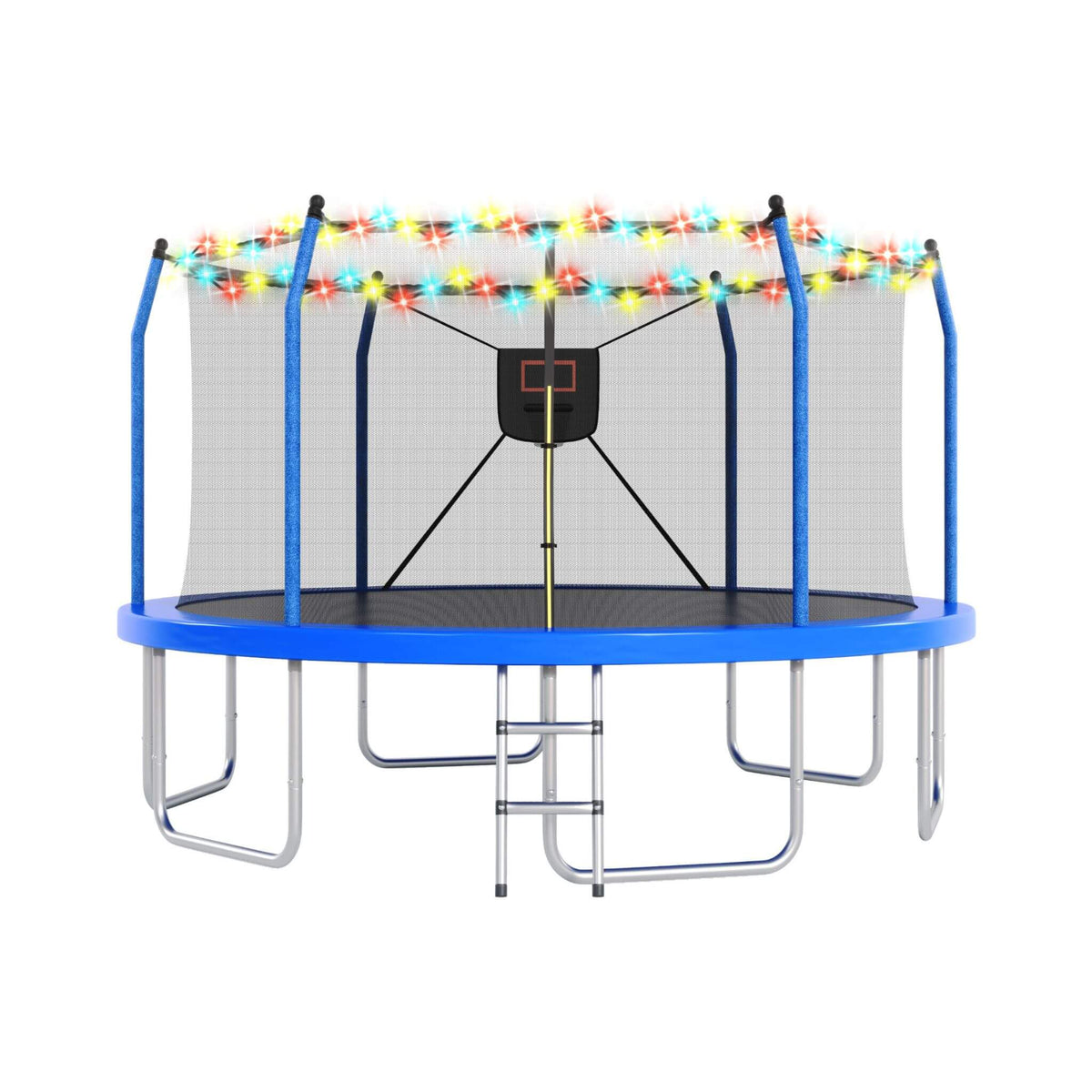 Outdoor Trampoline With LED Lights And Basketball Hoop