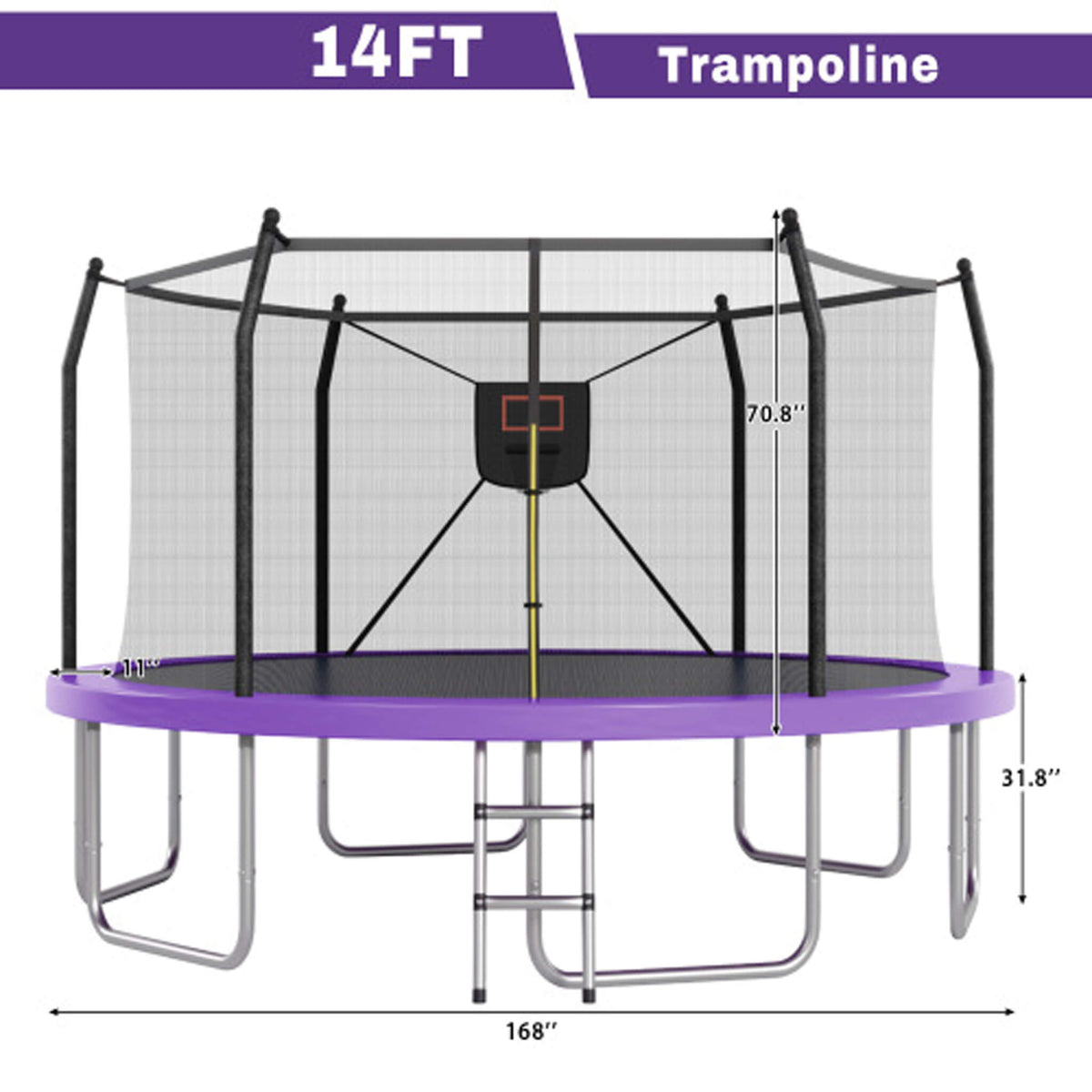 Outdoor Trampoline With LED Lights And Basketball Hoop