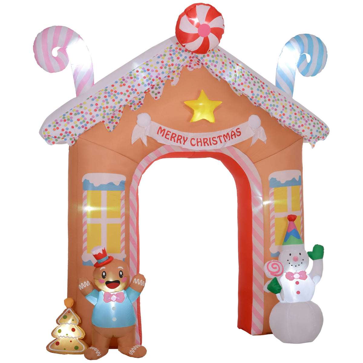 Outsunny 10FT Christmas Inflatable Gingerbread House Archway, Giant Christmas Inflatables, Huge Blow Up Christmas Decorations with LED Lights for Indoor, Outdoor, Yard, Party