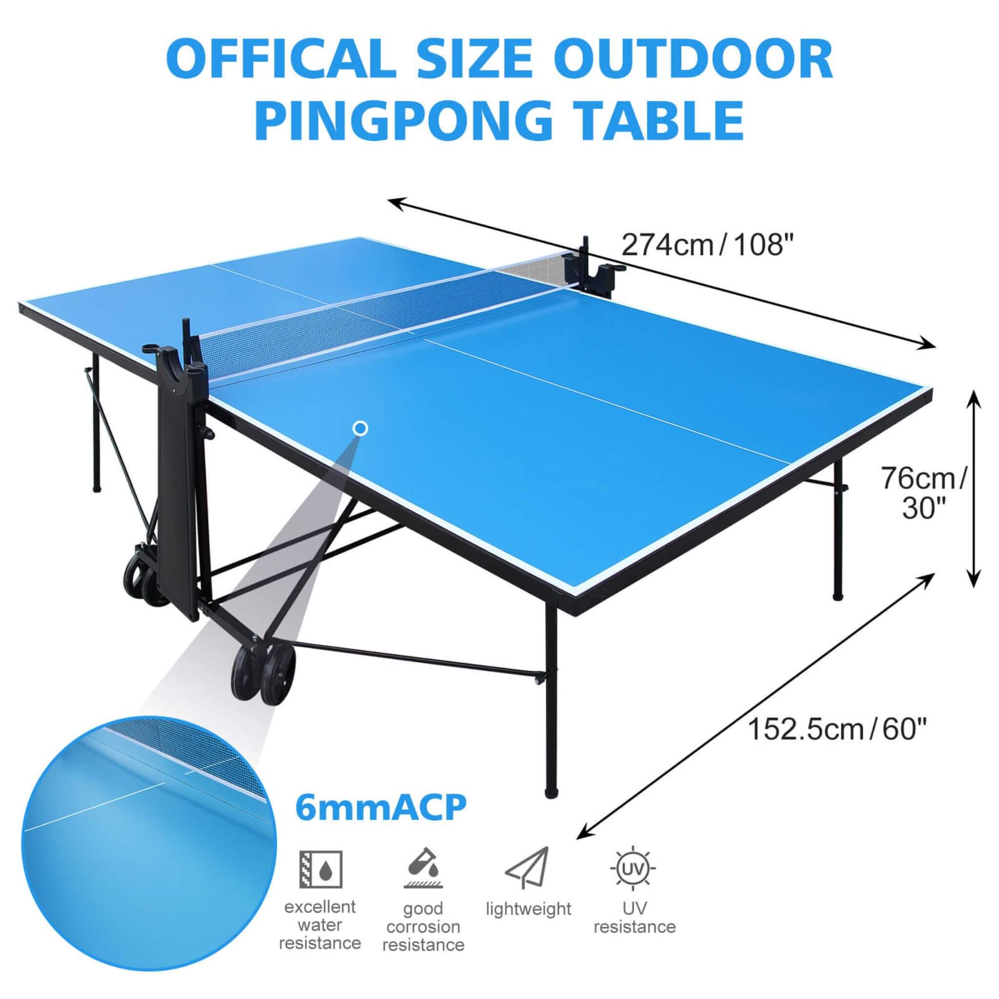Portable 108-Inch Full-Size Table Tennis Table Set With Net, Paddles And Balls