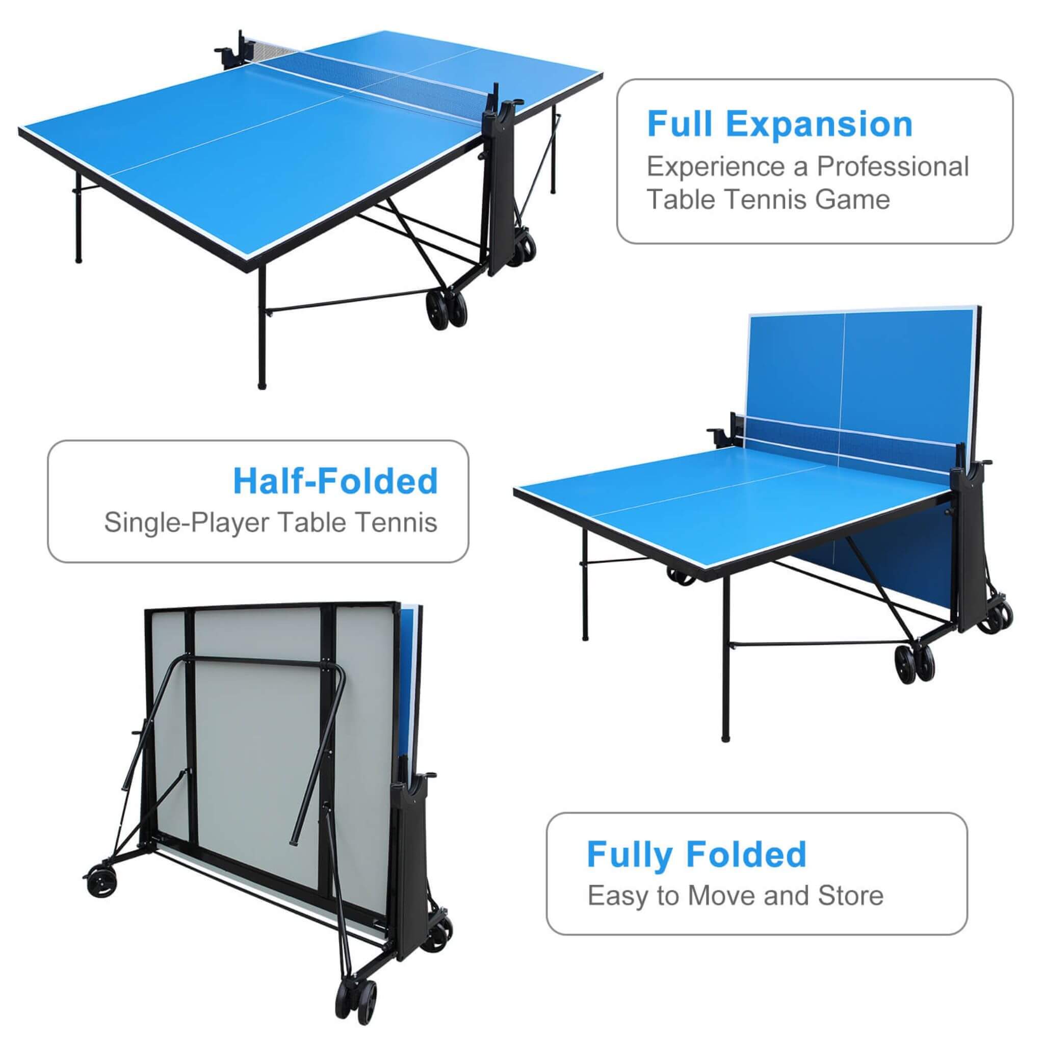 Portable 108-Inch Full-Size Table Tennis Table Set With Net, Paddles And Balls