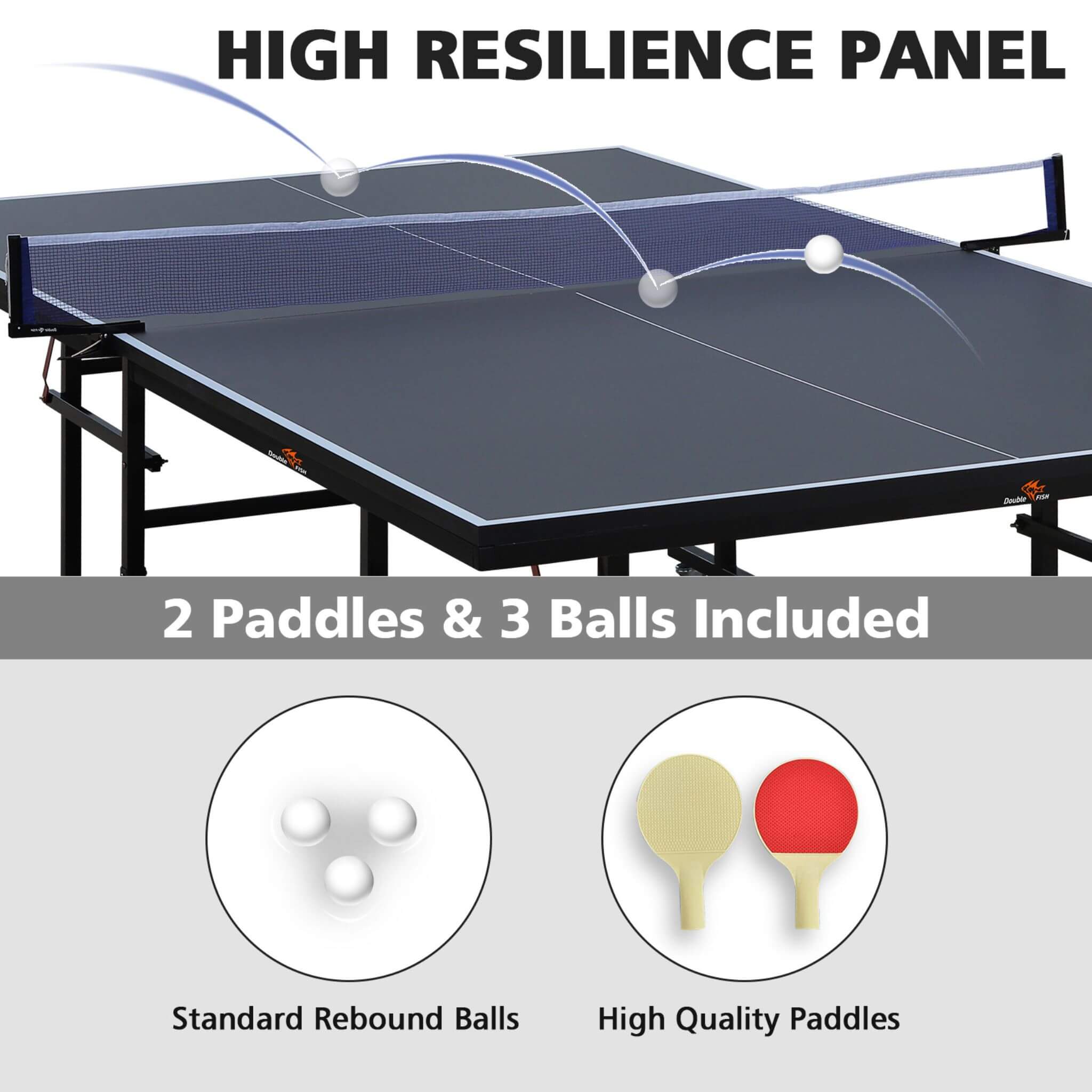 9FT Portable Mid-Size Ping Pong Table Set With Paddles, Balls, And Net