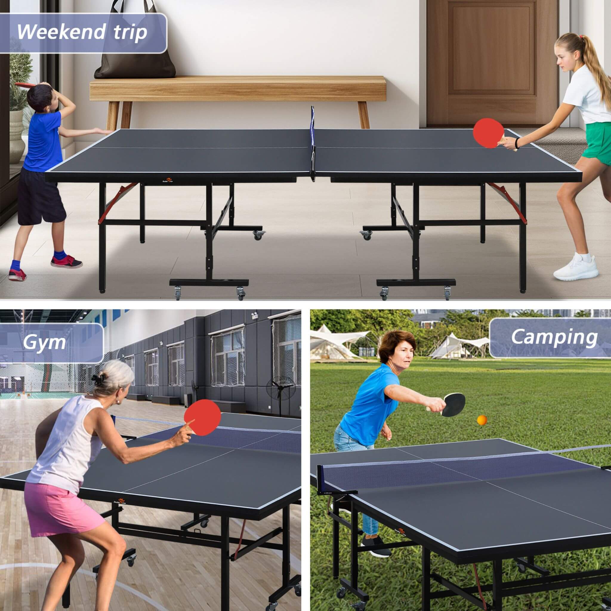 9FT Portable Mid-Size Ping Pong Table Set With Paddles, Balls, And Net