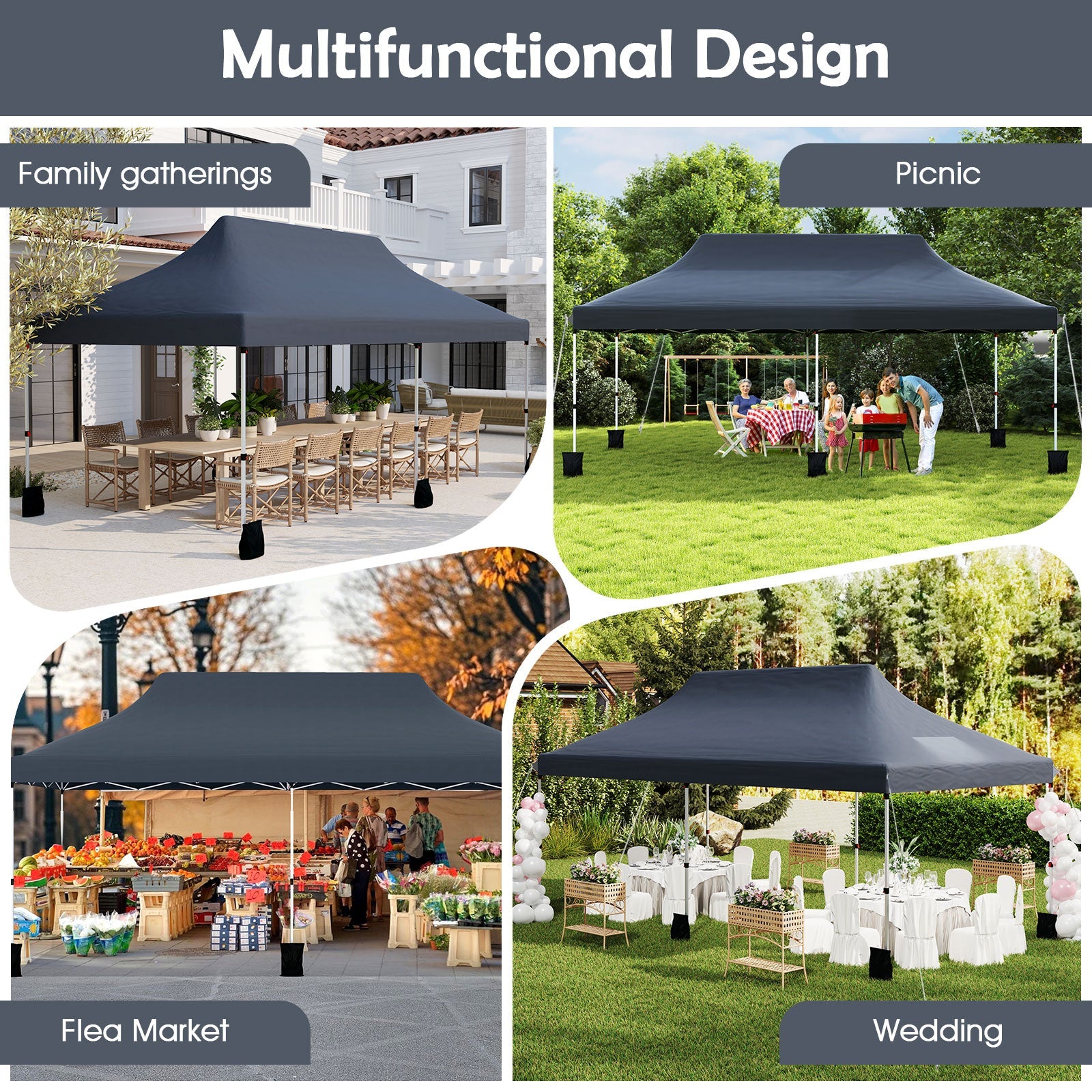 10 x 20 FT Pop up Canopy Tent Foldable Portable Outdoor Gazebo with Carry Bag-Black