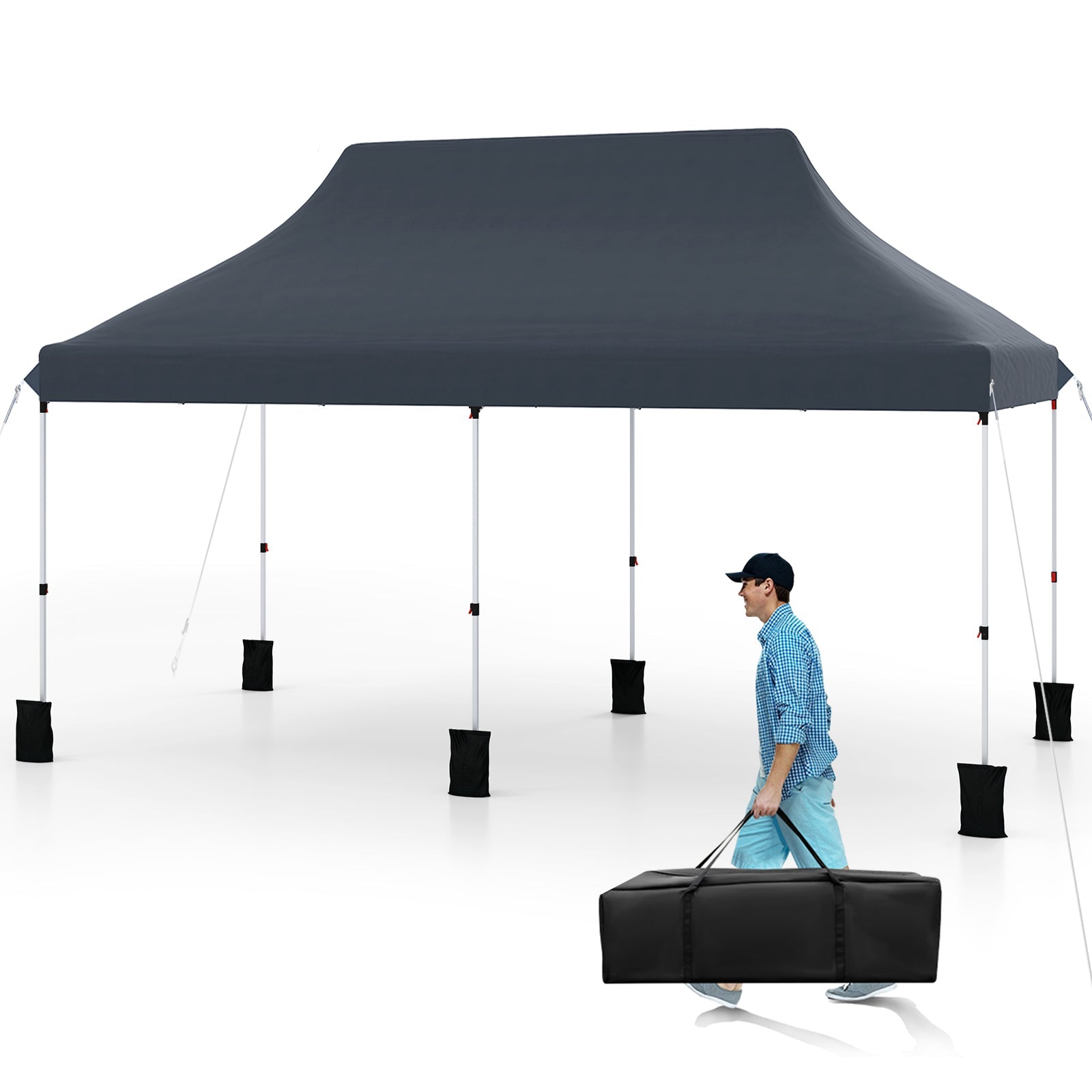 10 x 20 FT Pop up Canopy Tent Foldable Portable Outdoor Gazebo with Carry Bag-Black