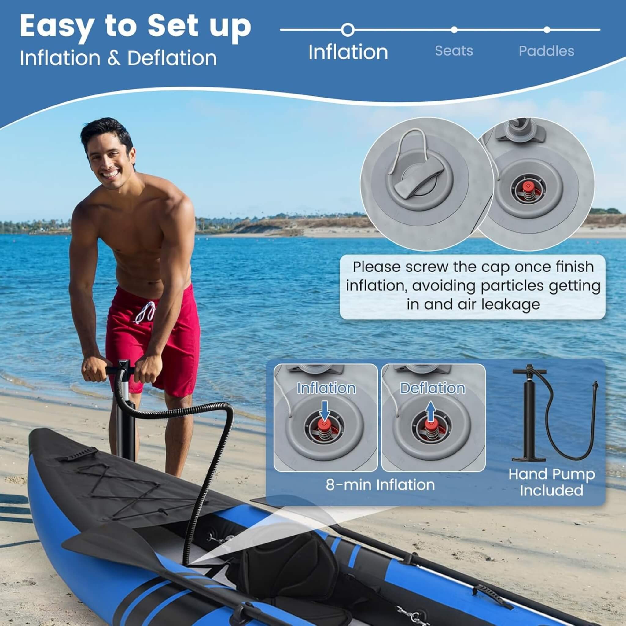 Premium 12FT 2-Person Inflatable Tandem Kayak Kit With Pump And Paddles