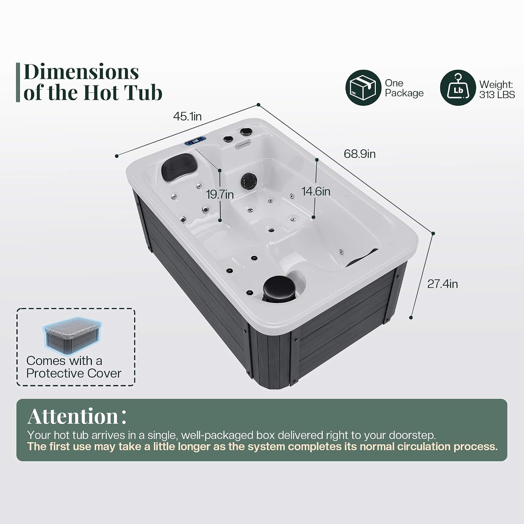 Nuvia Premium 2-Person Outdoor Hot Tub W/ 15 Stainless Steel Jets