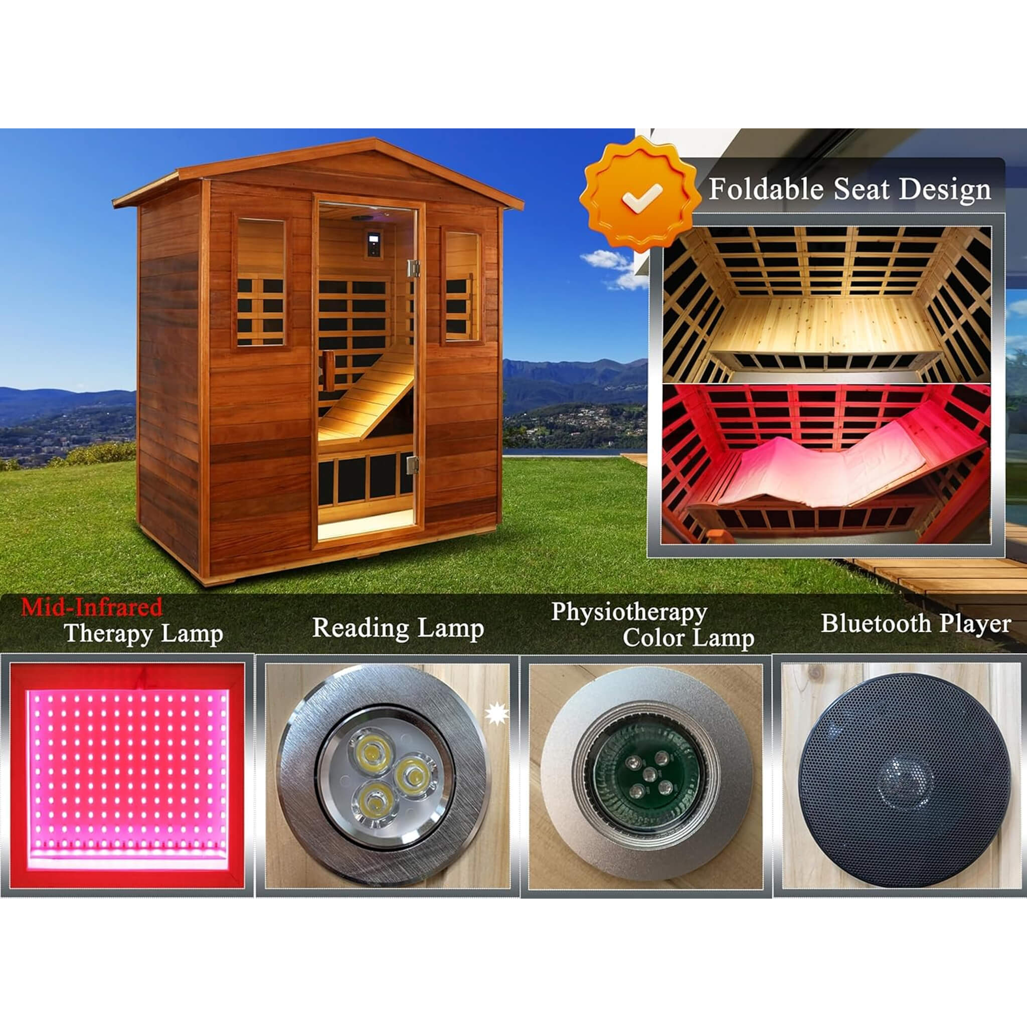 Thermora Luxury 3-Person Outdoor Mahogany Full Spectrum Ultra-Low EMF FAR Infrared Sauna With Chromotherapy And Bluetooth Speakers (SAK83460)