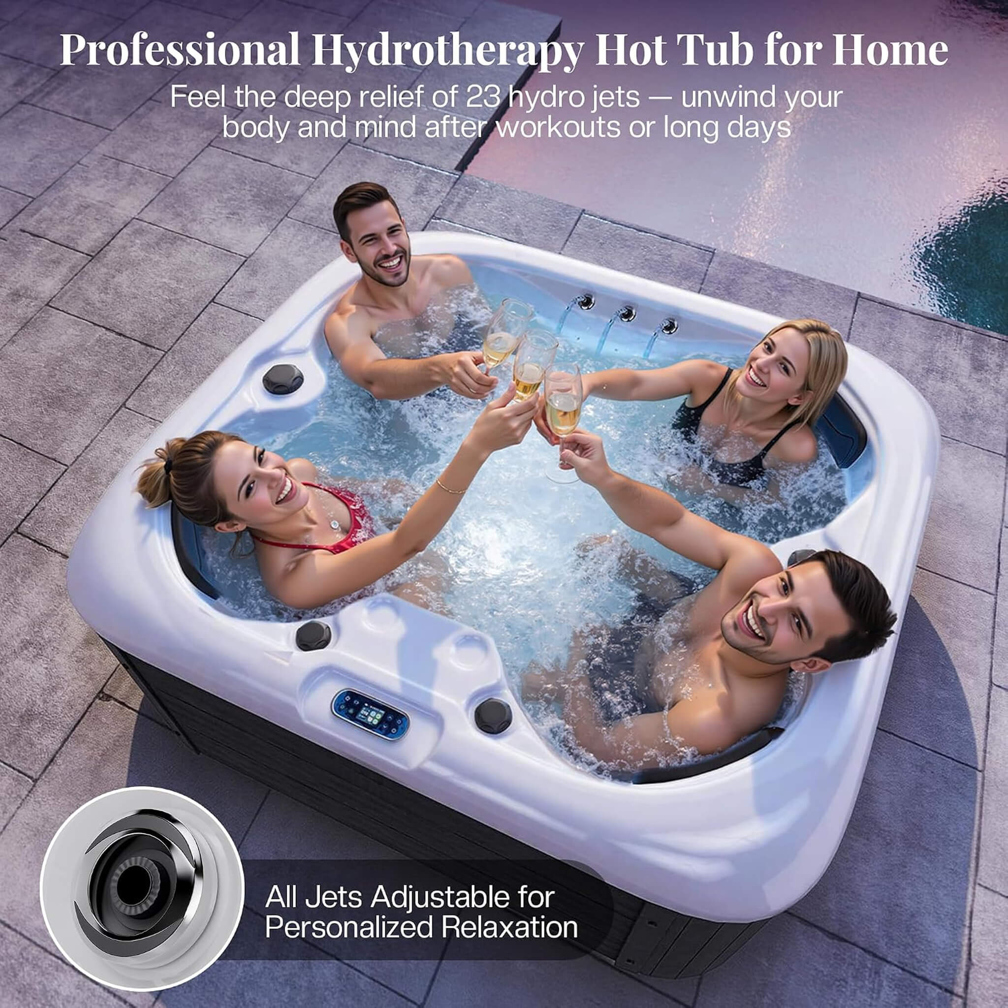 Nuvia Premium 4-Person Outdoor Hot Tub W/ 23 Stainless Steel Jets