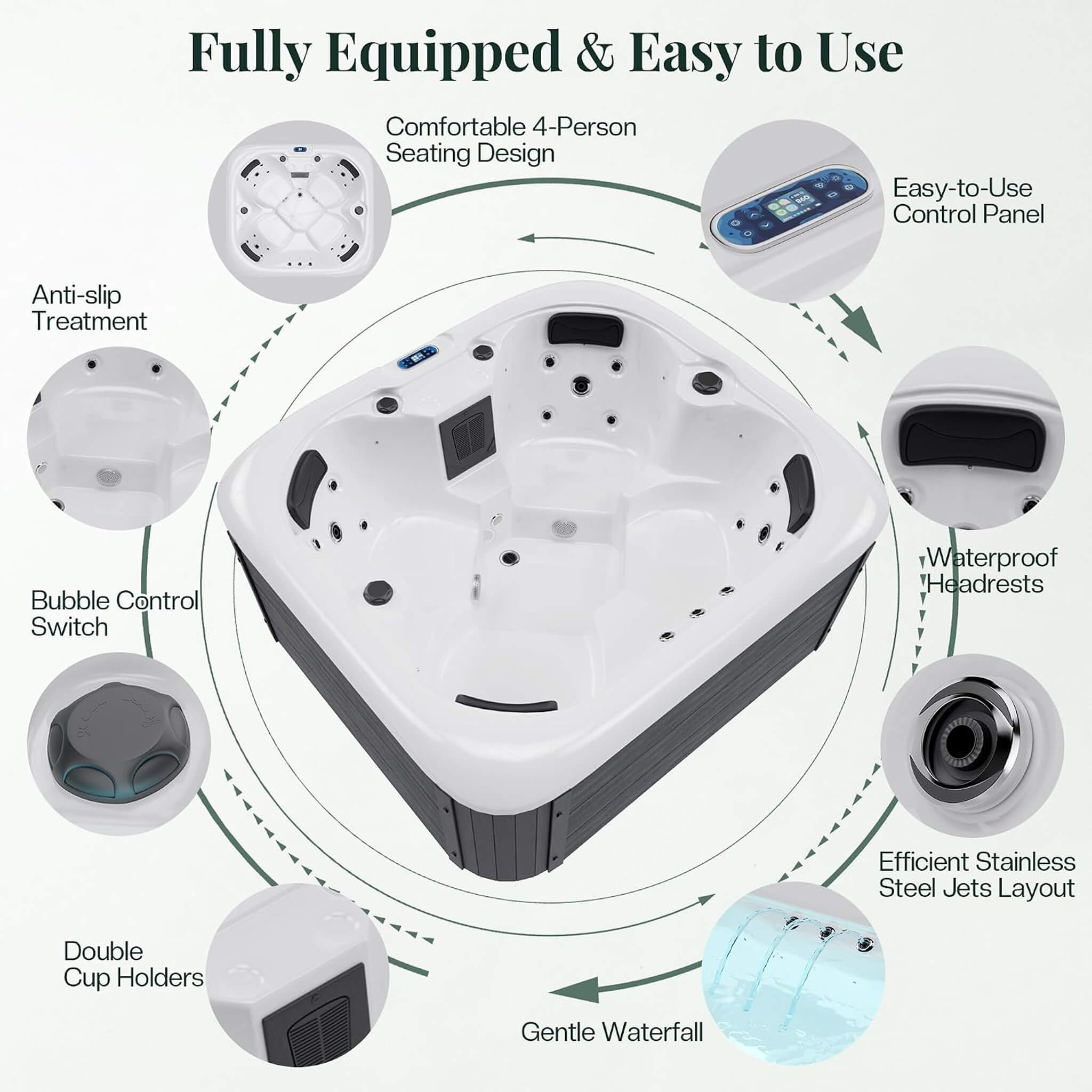Nuvia Premium 4-Person Outdoor Hot Tub W/ 23 Stainless Steel Jets